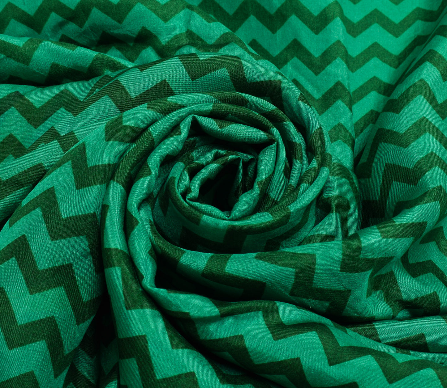 Sushila Vintage Green Saree 100% Pure Silk Printed Zig-Zag Soft Craft Fabric