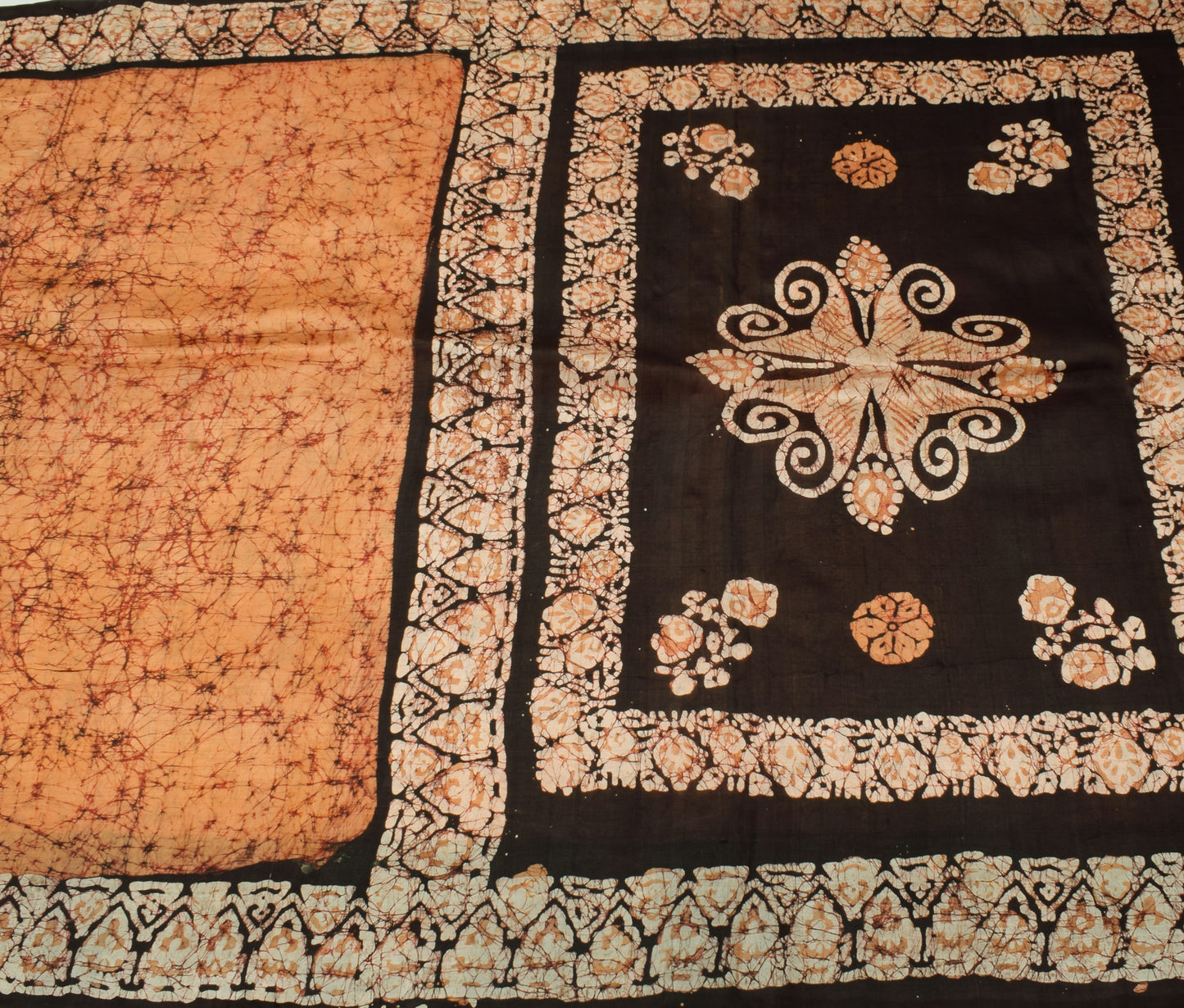 Sushila Vintage Brown Saree 100% Pure Silk Batik Printed Soft Craft 5 YD Fabric