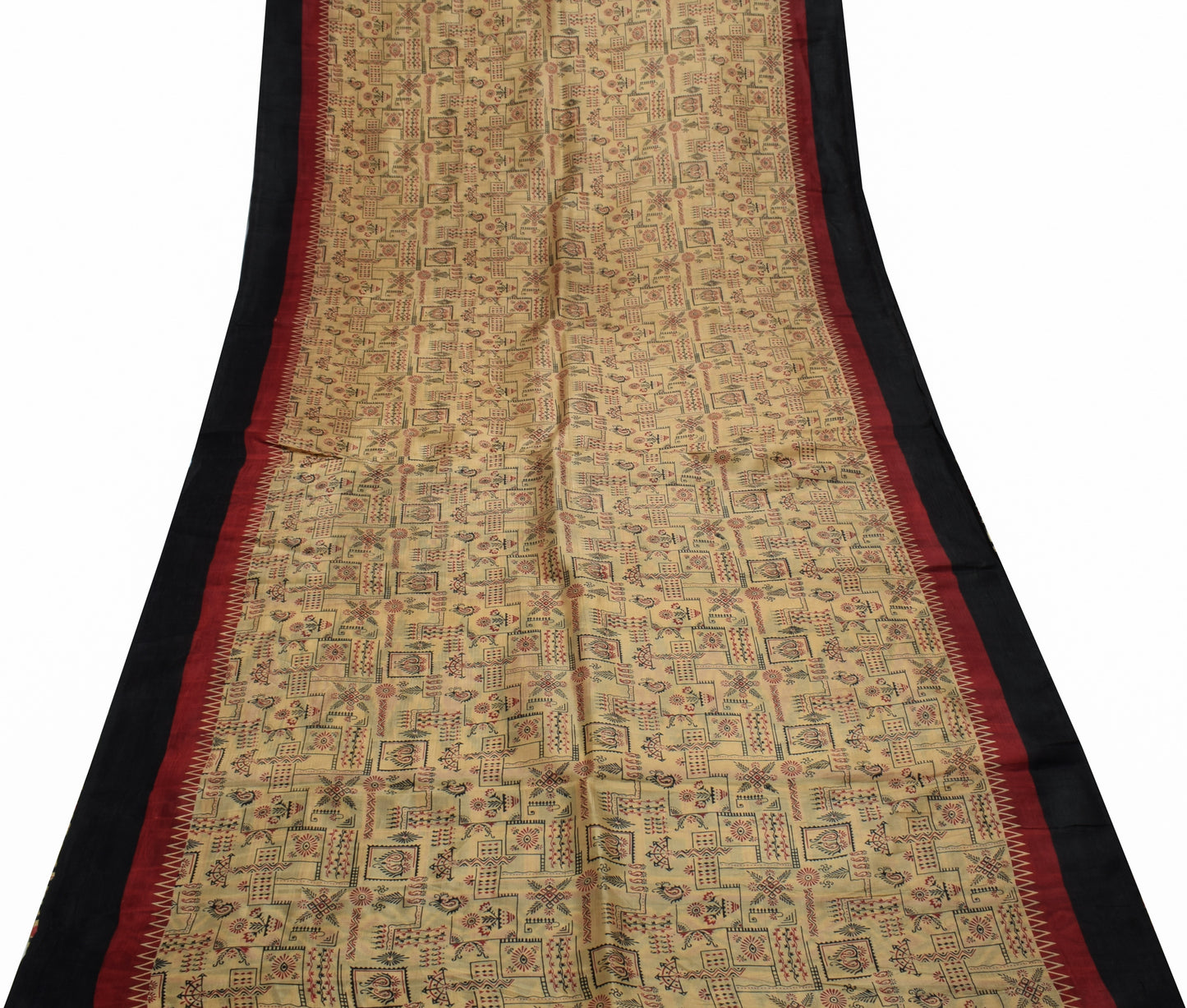 Sushila Vintage Light Brown Saree 100% Pure Silk Printed Soft Craft 5 YD Fabric