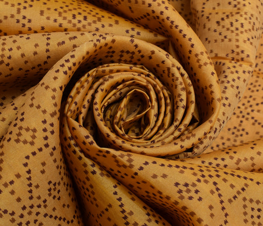 Sushila Vintage Light Brown Saree 100% Pure Silk Printed Soft Craft Sari Fabric