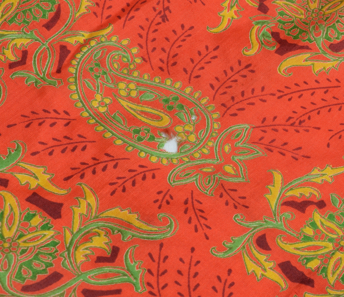 Sushila Vintage Orange Saree 100% Pure Silk Printed Paisley Soft Craft Fabric