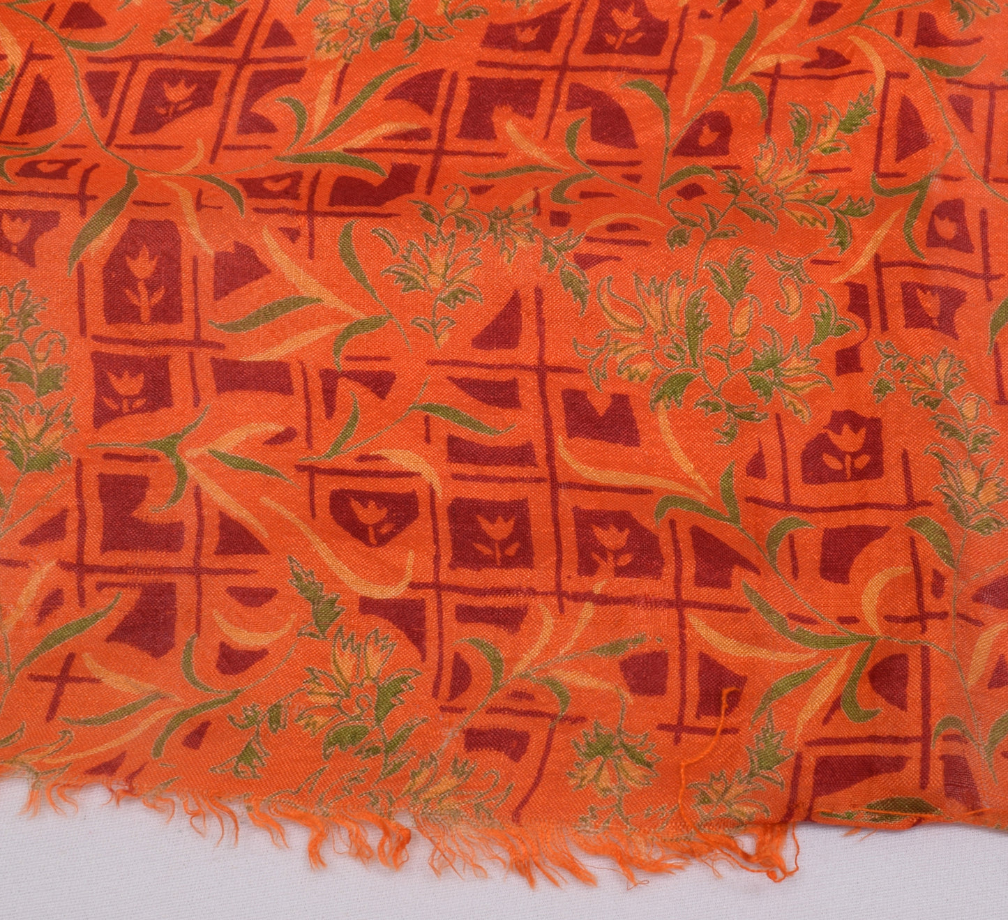 Sushila Vintage Orange Saree 100% Pure Silk Printed Floral Soft Craft Fabric