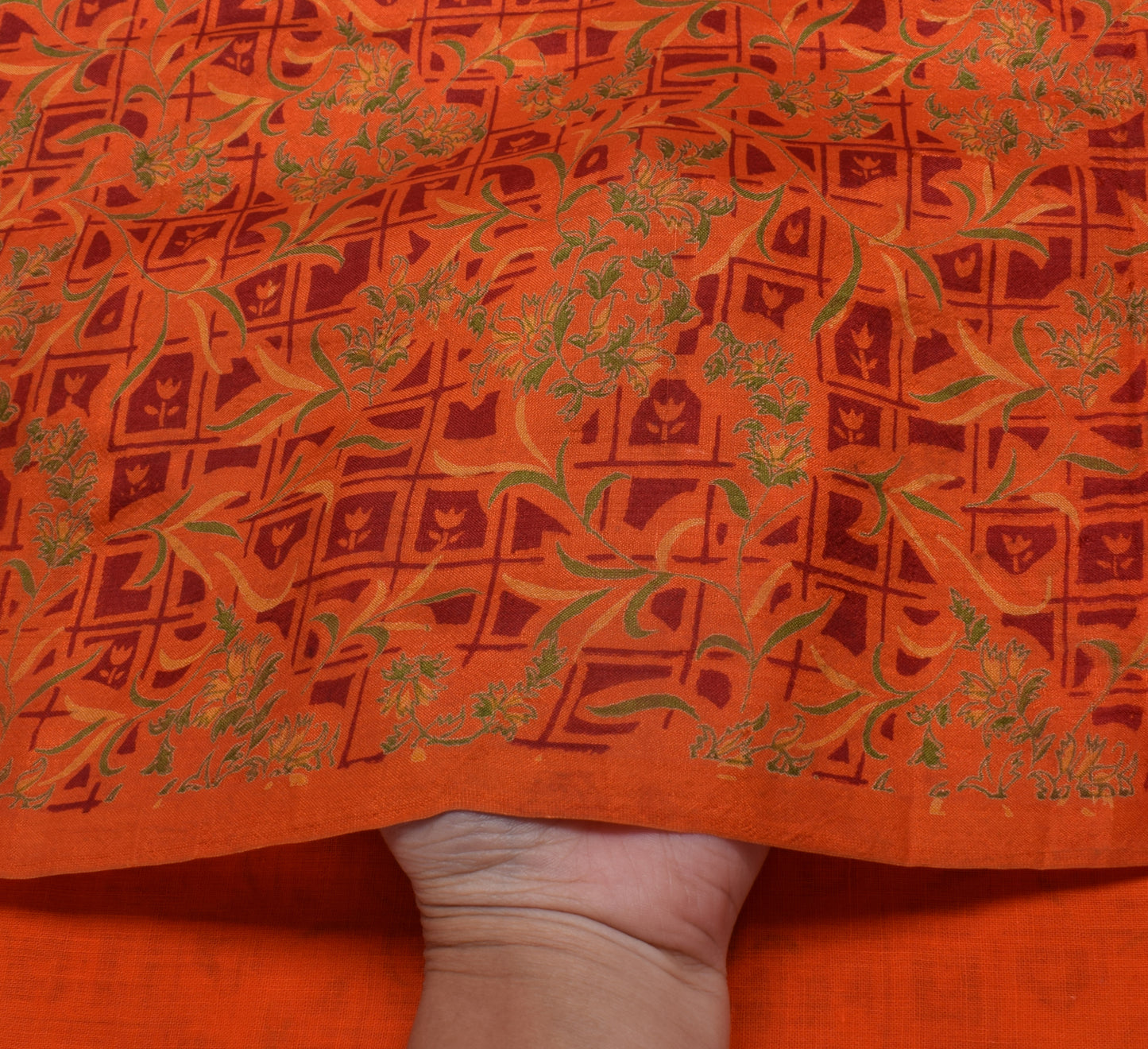 Sushila Vintage Orange Saree 100% Pure Silk Printed Floral Soft Craft Fabric