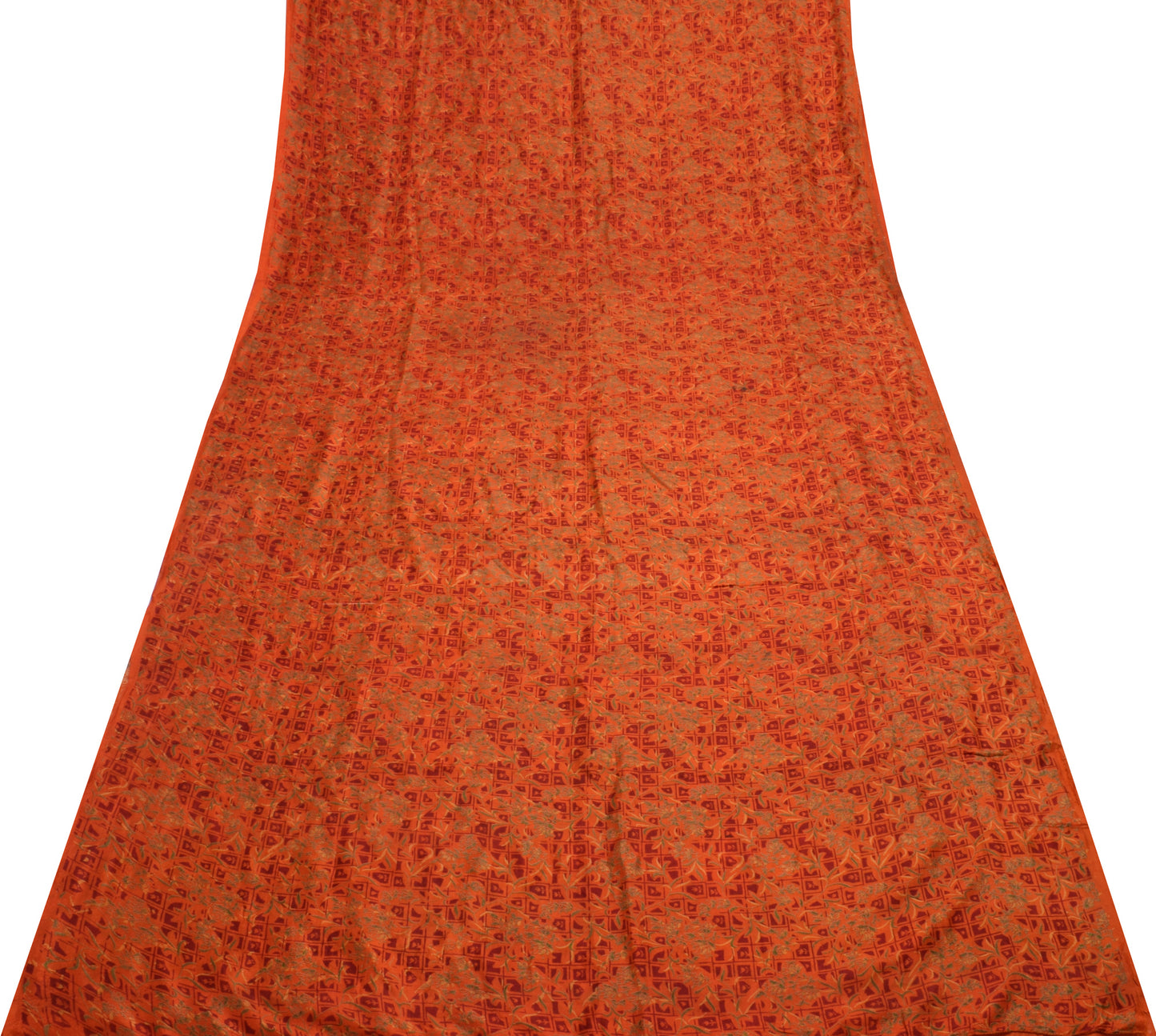 Sushila Vintage Orange Saree 100% Pure Silk Printed Floral Soft Craft Fabric