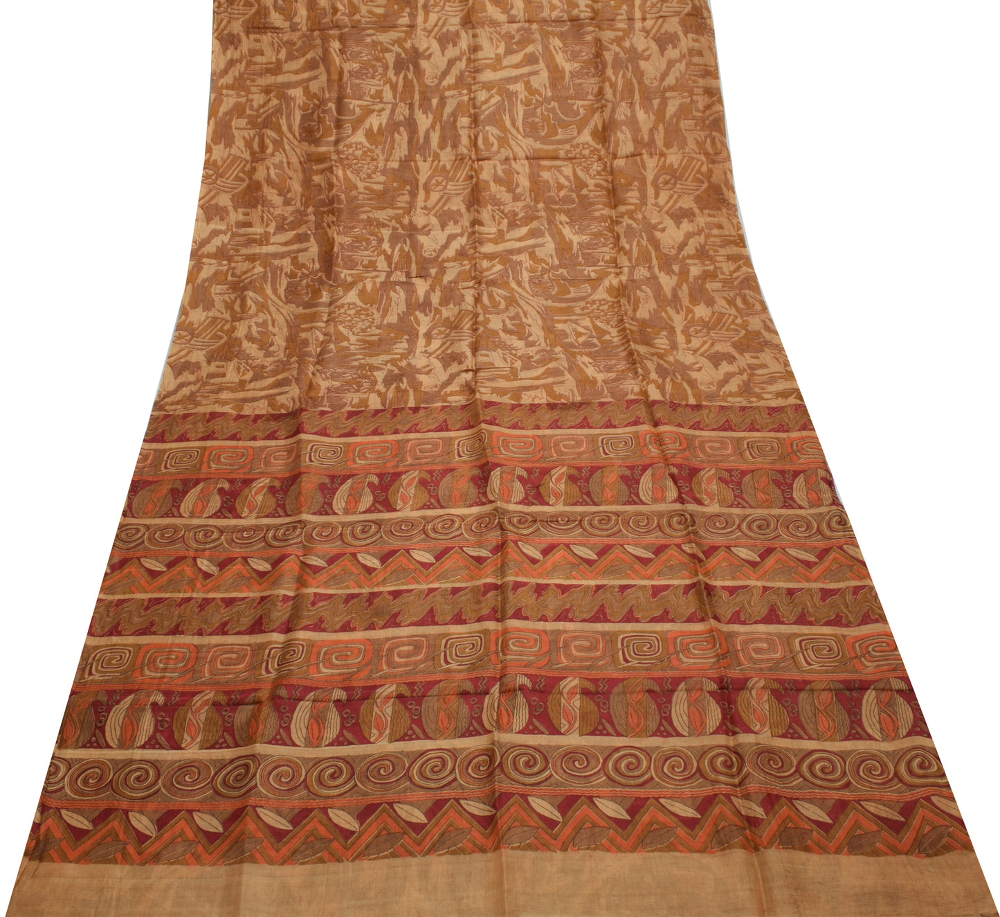 Sushila Vintage Brown Saree 100% Pure Silk Printed FloralSoft Craft Fabric