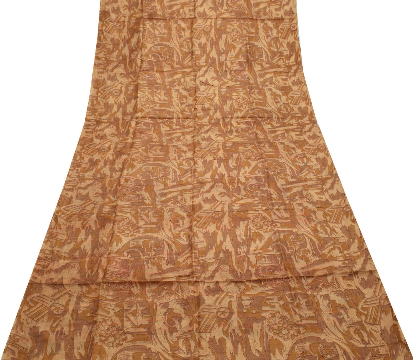 Sushila Vintage Brown Saree 100% Pure Silk Printed FloralSoft Craft Fabric