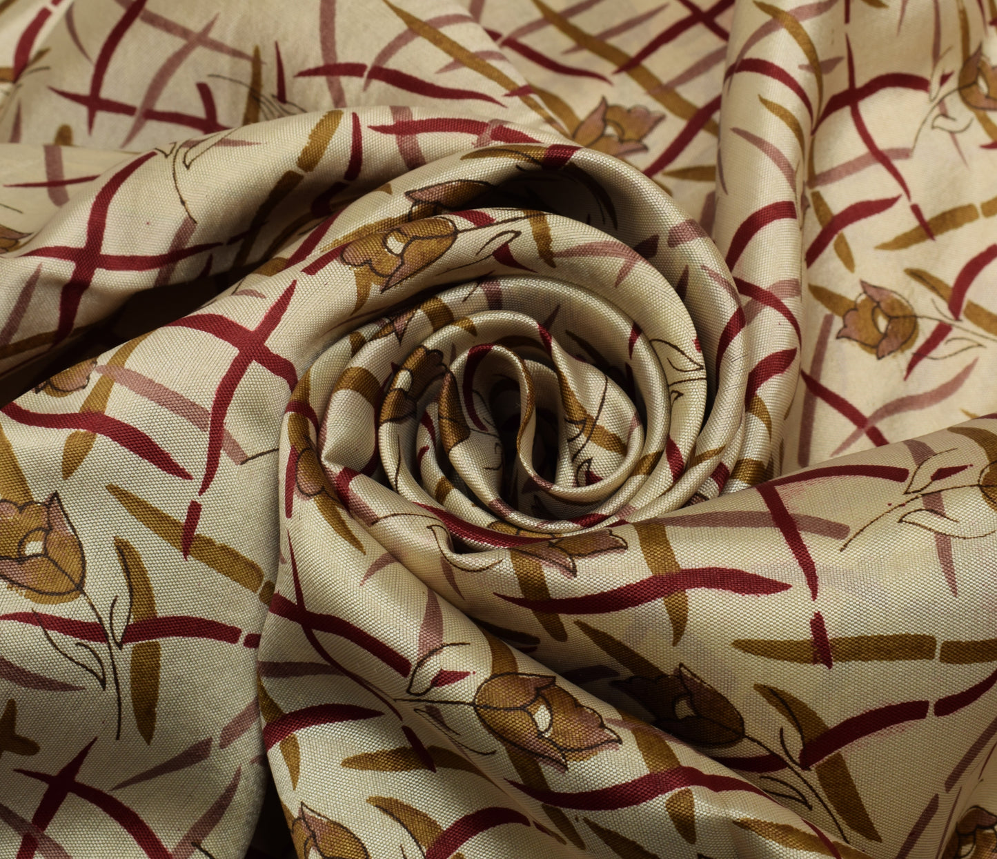 Sushila Vintage Cream Saree Blend Silk Printed Floral Soft Craft 5 Yard Fabric