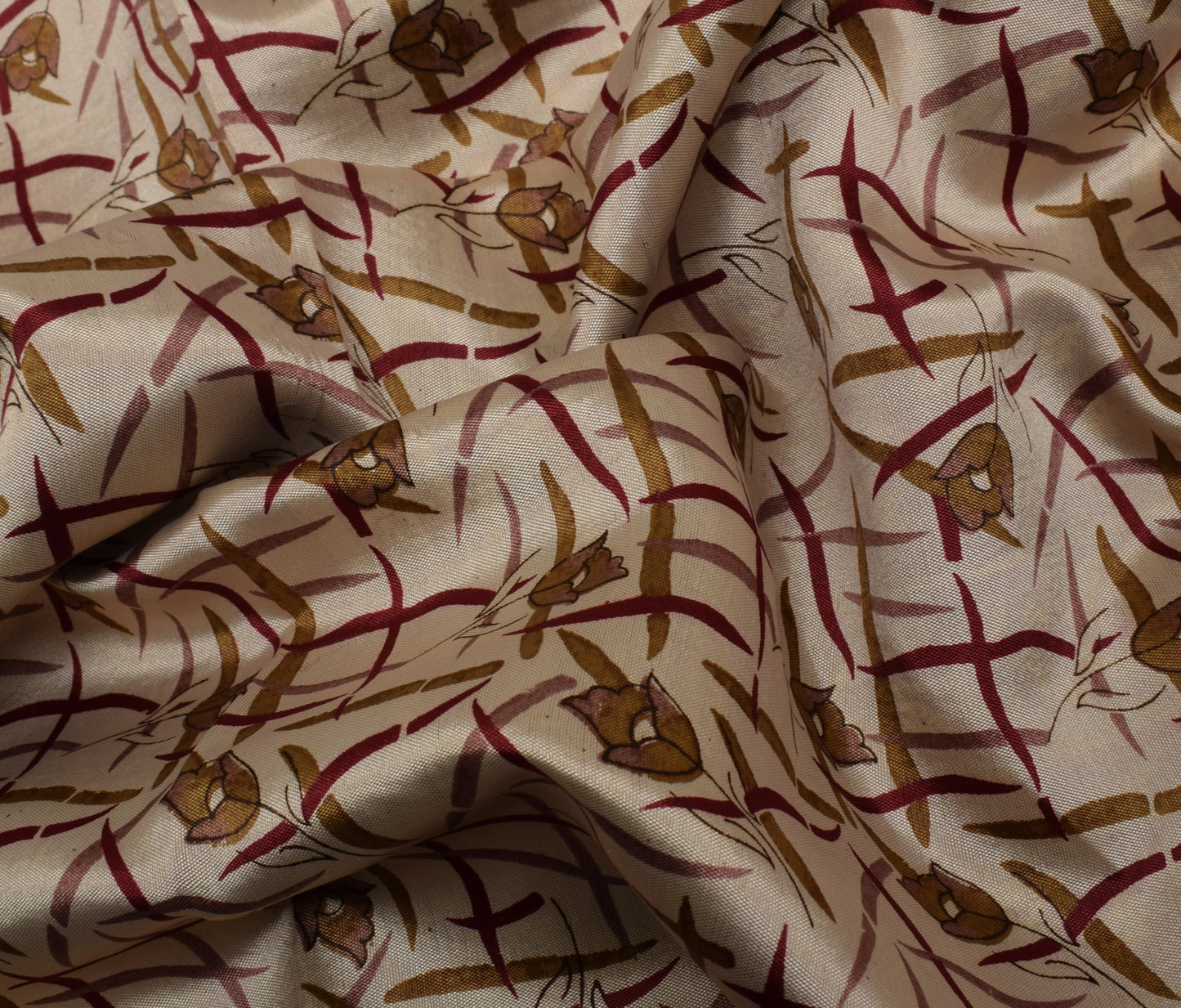 Sushila Vintage Cream Saree Blend Silk Printed Floral Soft Craft 5 Yard Fabric