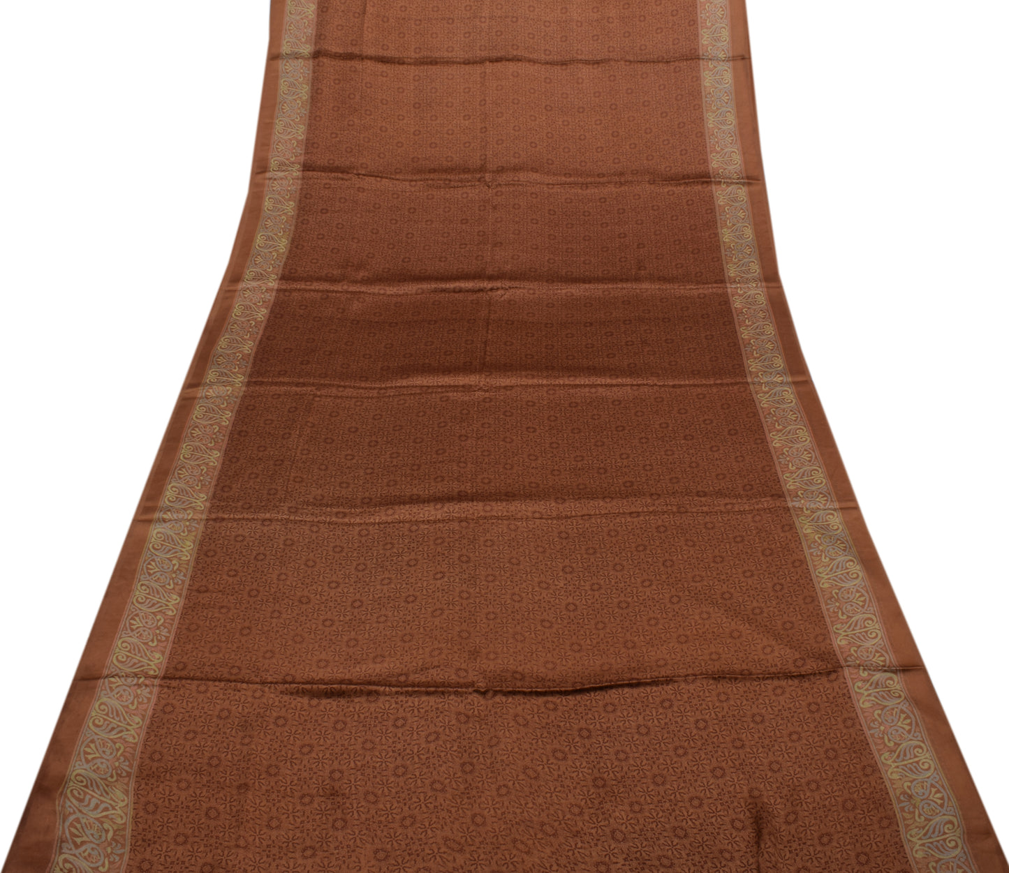 Sushila Vintage Brown Saree 100% Pure Satin Silk Printed Floral Soft Fabric