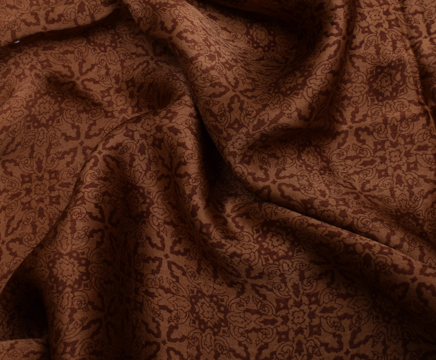 Sushila Vintage Brown Saree 100% Pure Satin Silk Printed Floral Soft Fabric