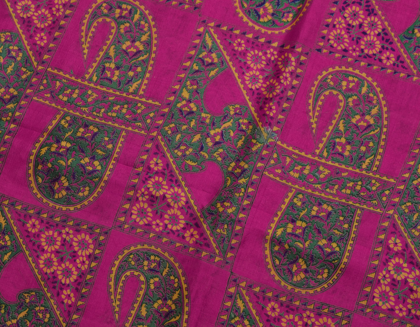 Sushila Vintage Magenta Saree Pure Silk Printed Floral Soft Craft 5 Yard Fabric