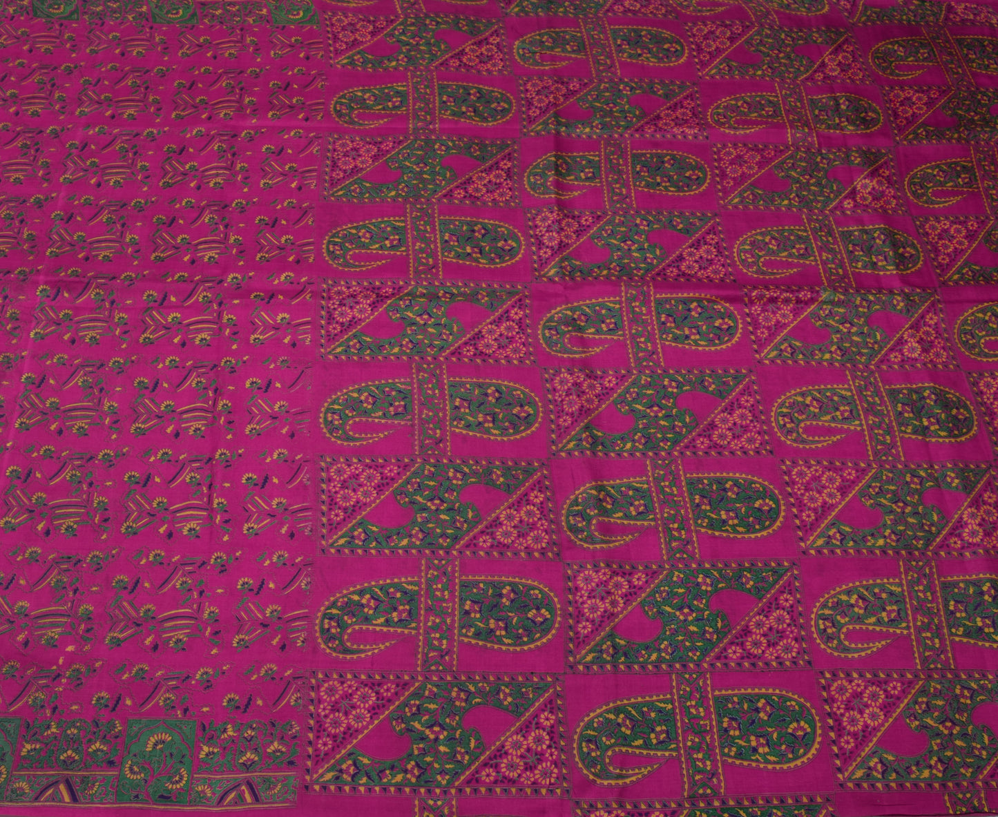 Sushila Vintage Magenta Saree Pure Silk Printed Floral Soft Craft 5 Yard Fabric