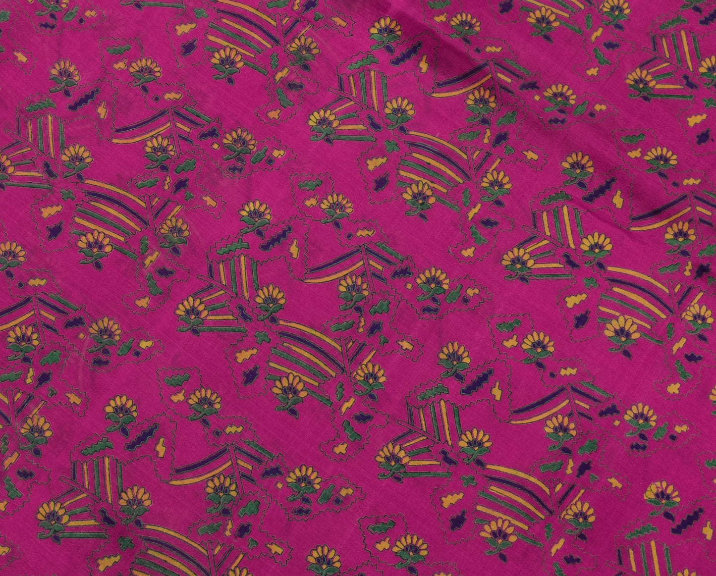 Sushila Vintage Magenta Saree Pure Silk Printed Floral Soft Craft 5 Yard Fabric