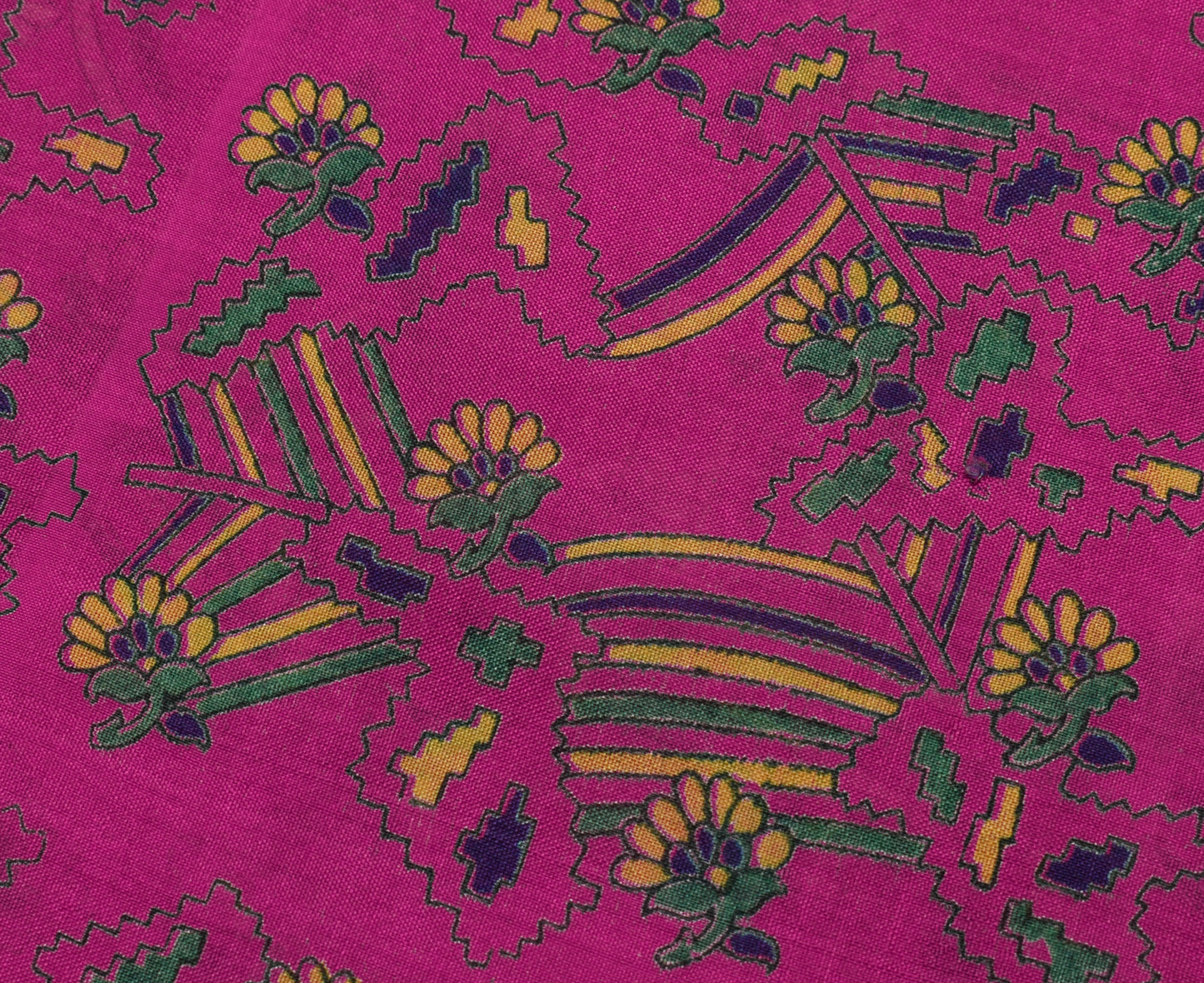 Sushila Vintage Magenta Saree Pure Silk Printed Floral Soft Craft 5 Yard Fabric