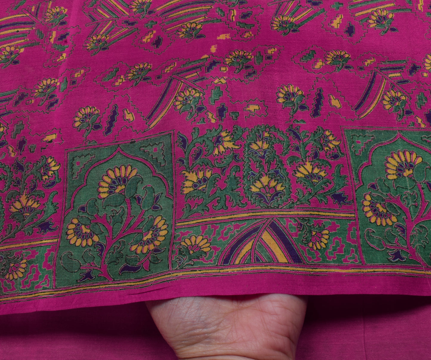 Sushila Vintage Magenta Saree Pure Silk Printed Floral Soft Craft 5 Yard Fabric