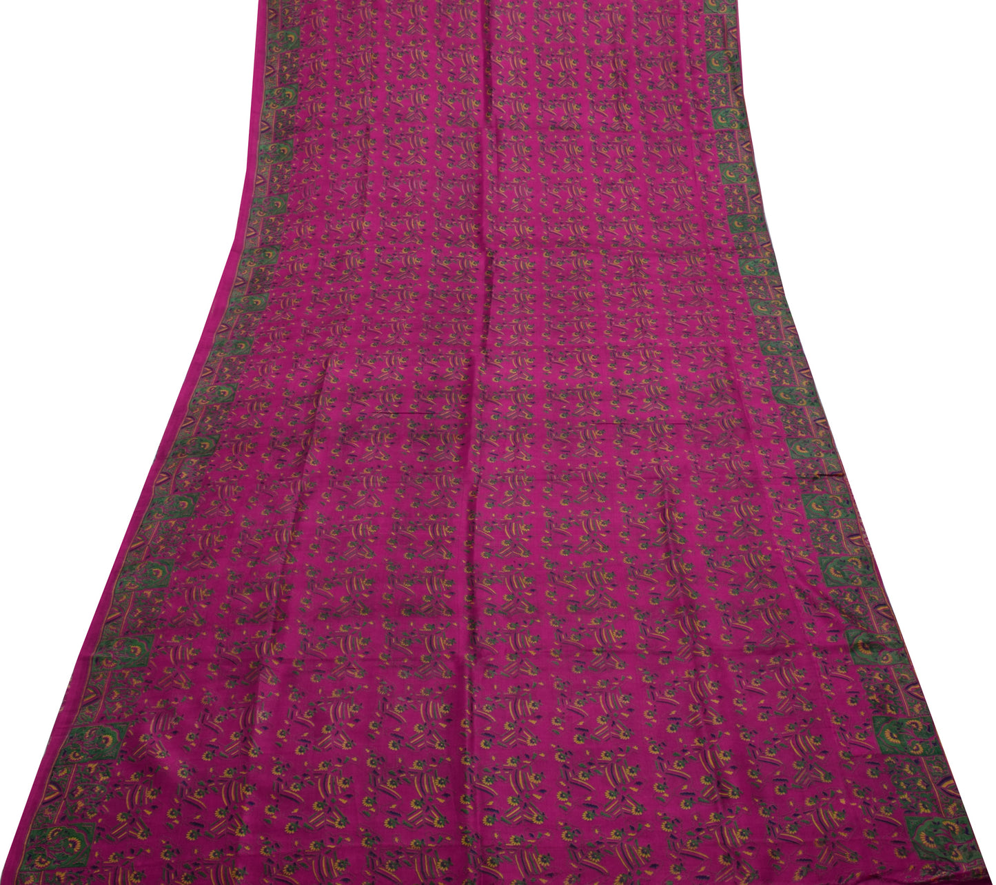 Sushila Vintage Magenta Saree Pure Silk Printed Floral Soft Craft 5 Yard Fabric