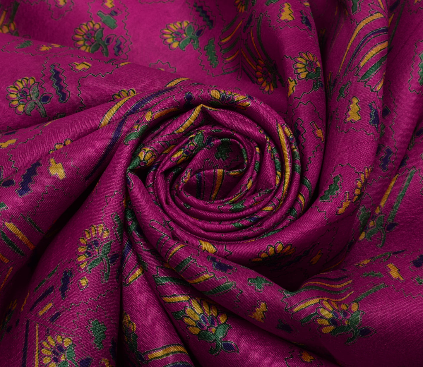 Sushila Vintage Magenta Saree Pure Silk Printed Floral Soft Craft 5 Yard Fabric