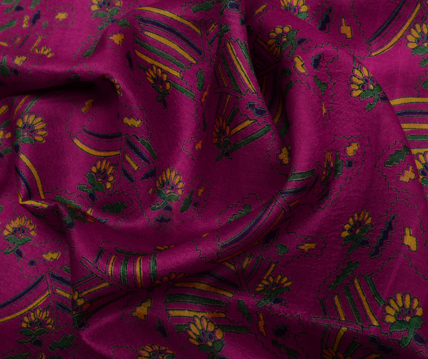 Sushila Vintage Magenta Saree Pure Silk Printed Floral Soft Craft 5 Yard Fabric