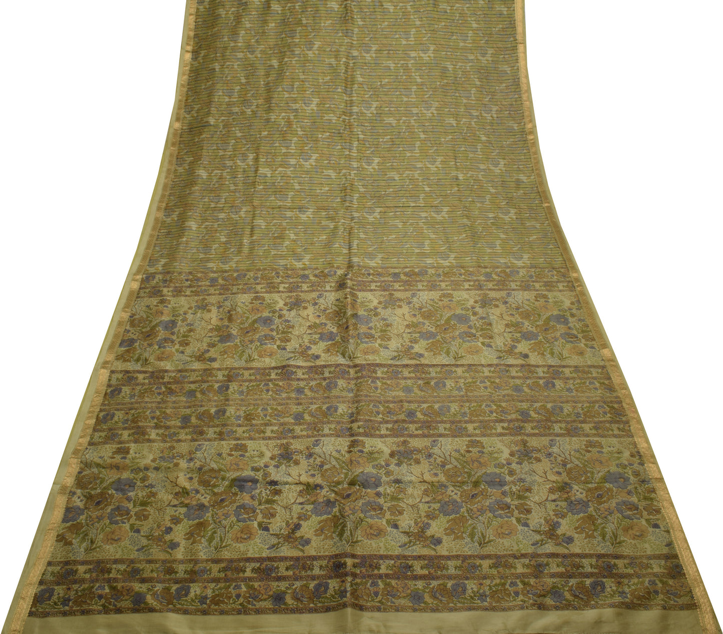 Sushila Vintage Indian Saree 100% Pure Silk Printed Floral Soft Craft Fabric