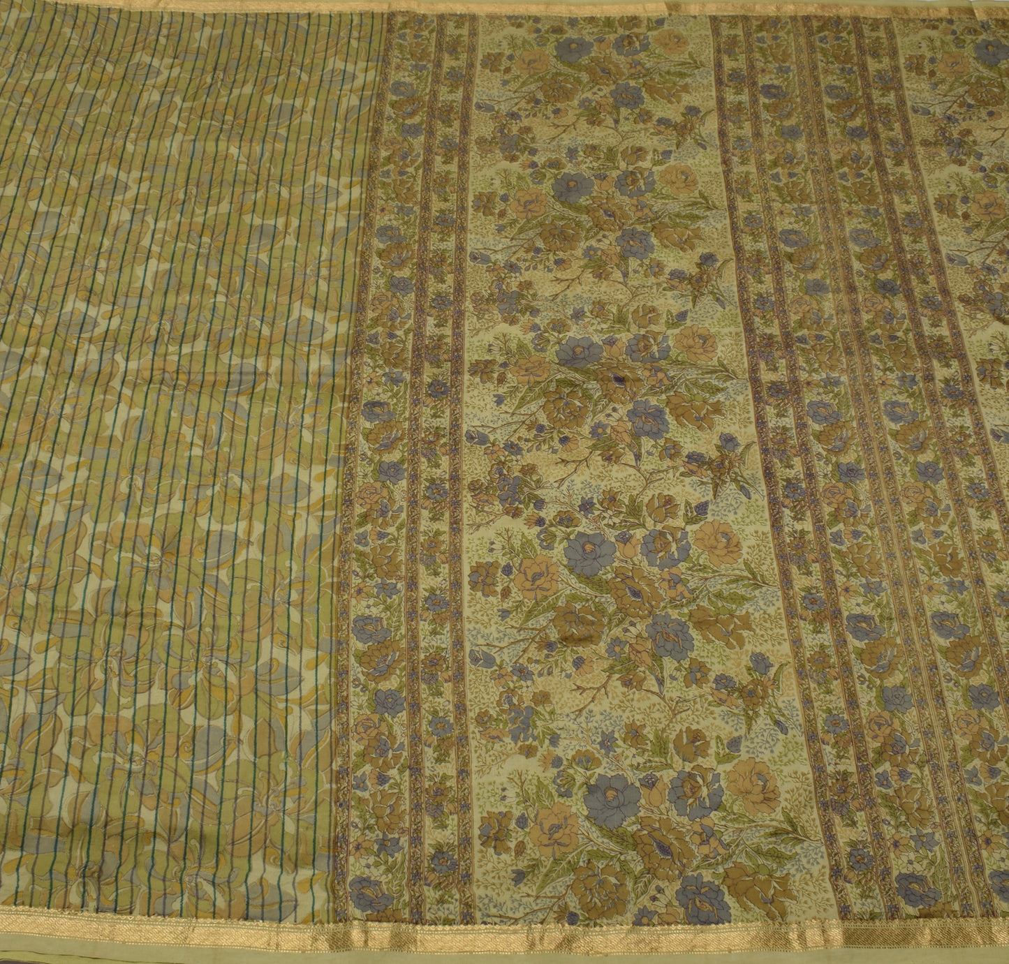 Sushila Vintage Indian Saree 100% Pure Silk Printed Floral Soft Craft Fabric