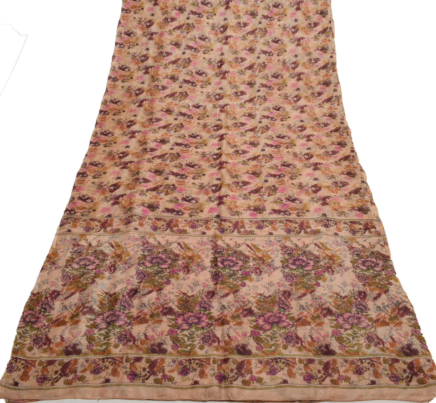 Sushila Vintage Indian Saree 100% Pure Silk Printed Floral Soft Craft Fabric