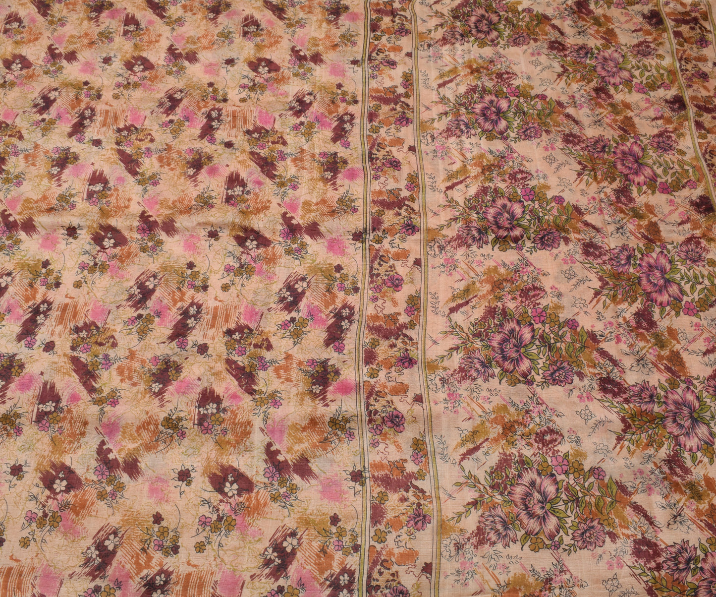 Sushila Vintage Indian Saree 100% Pure Silk Printed Floral Soft Craft Fabric