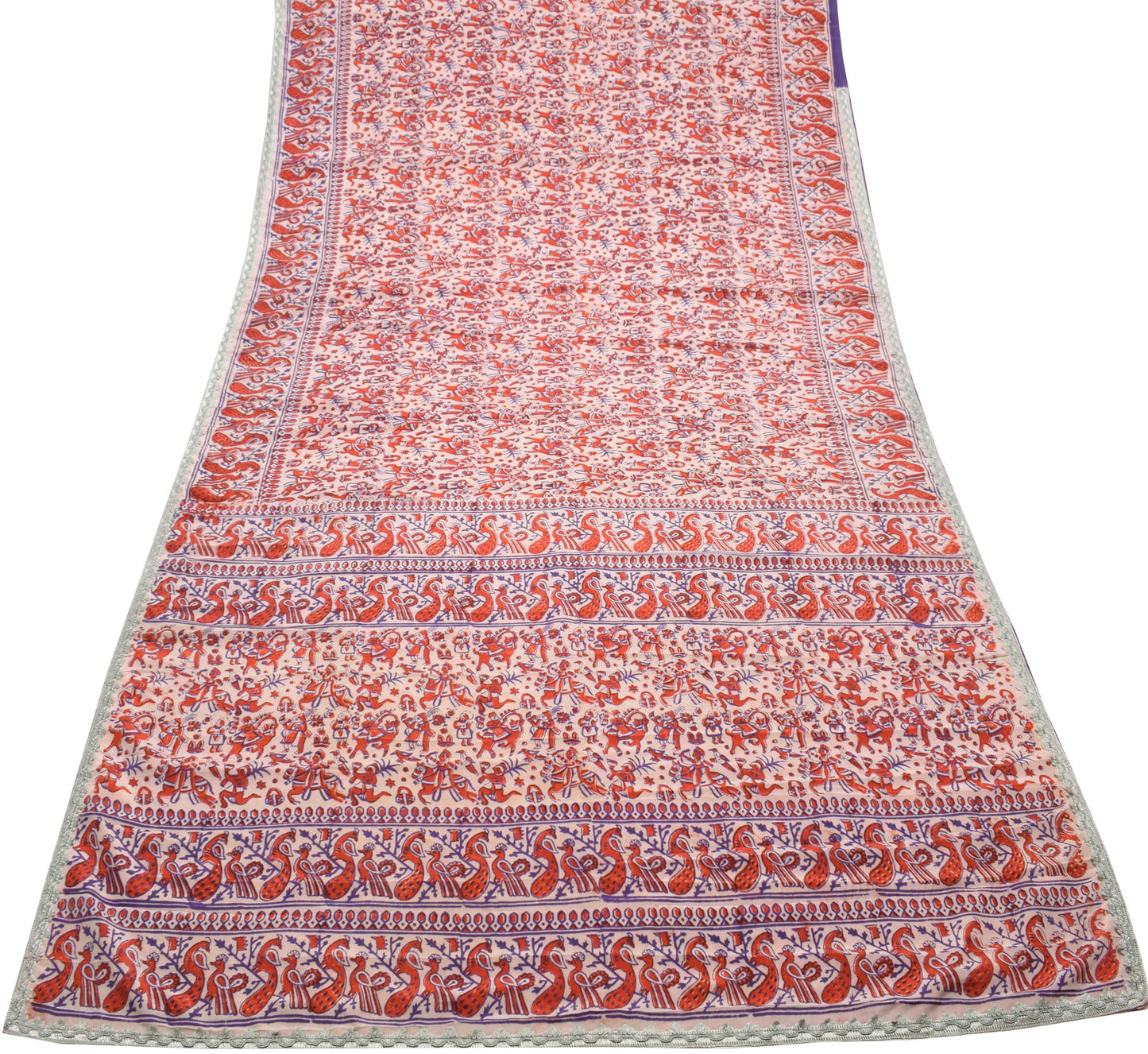 Sushila Vintage Light Pink Saree Blend Silk Printed Humans Soft Craft Fabric