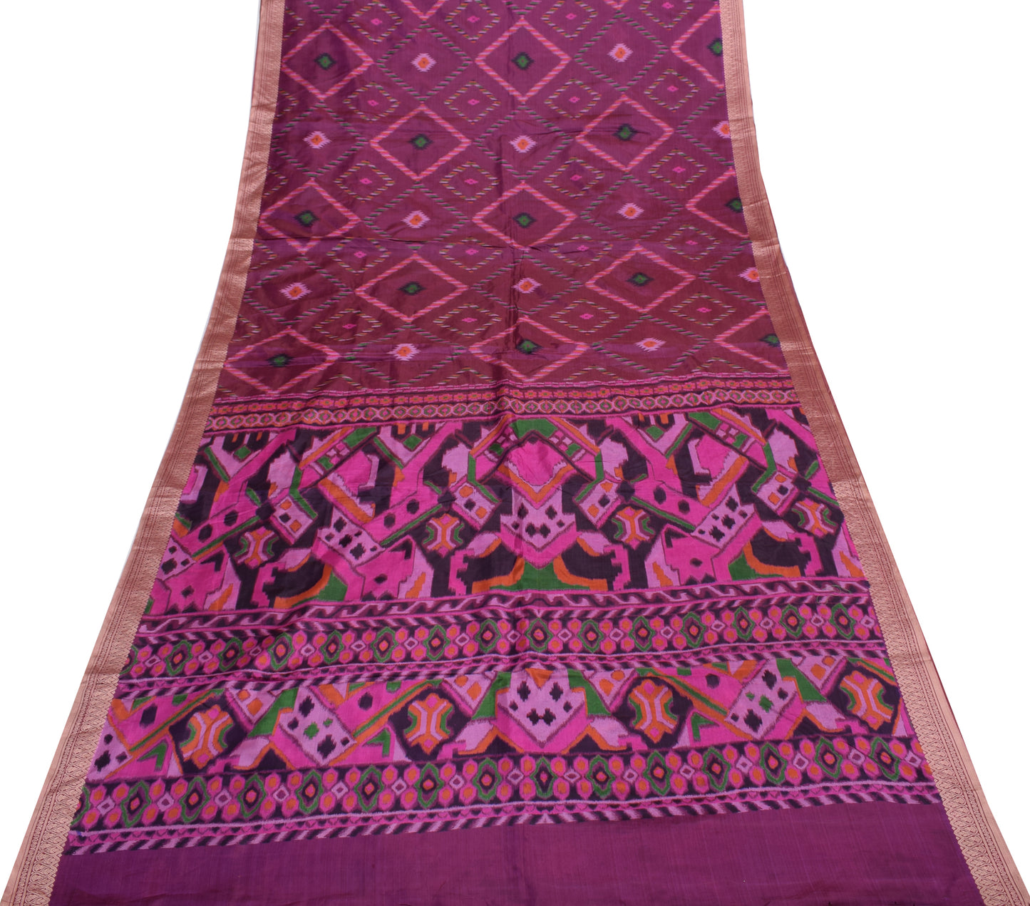 Sushila Vintage Purple Saree 100% Pure Silk Printed 5 Yard Soft Craft Fabric