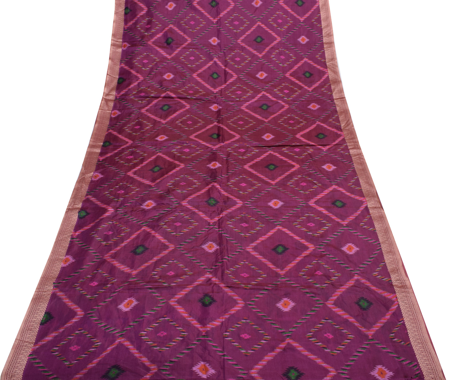 Sushila Vintage Purple Saree 100% Pure Silk Printed 5 Yard Soft Craft Fabric