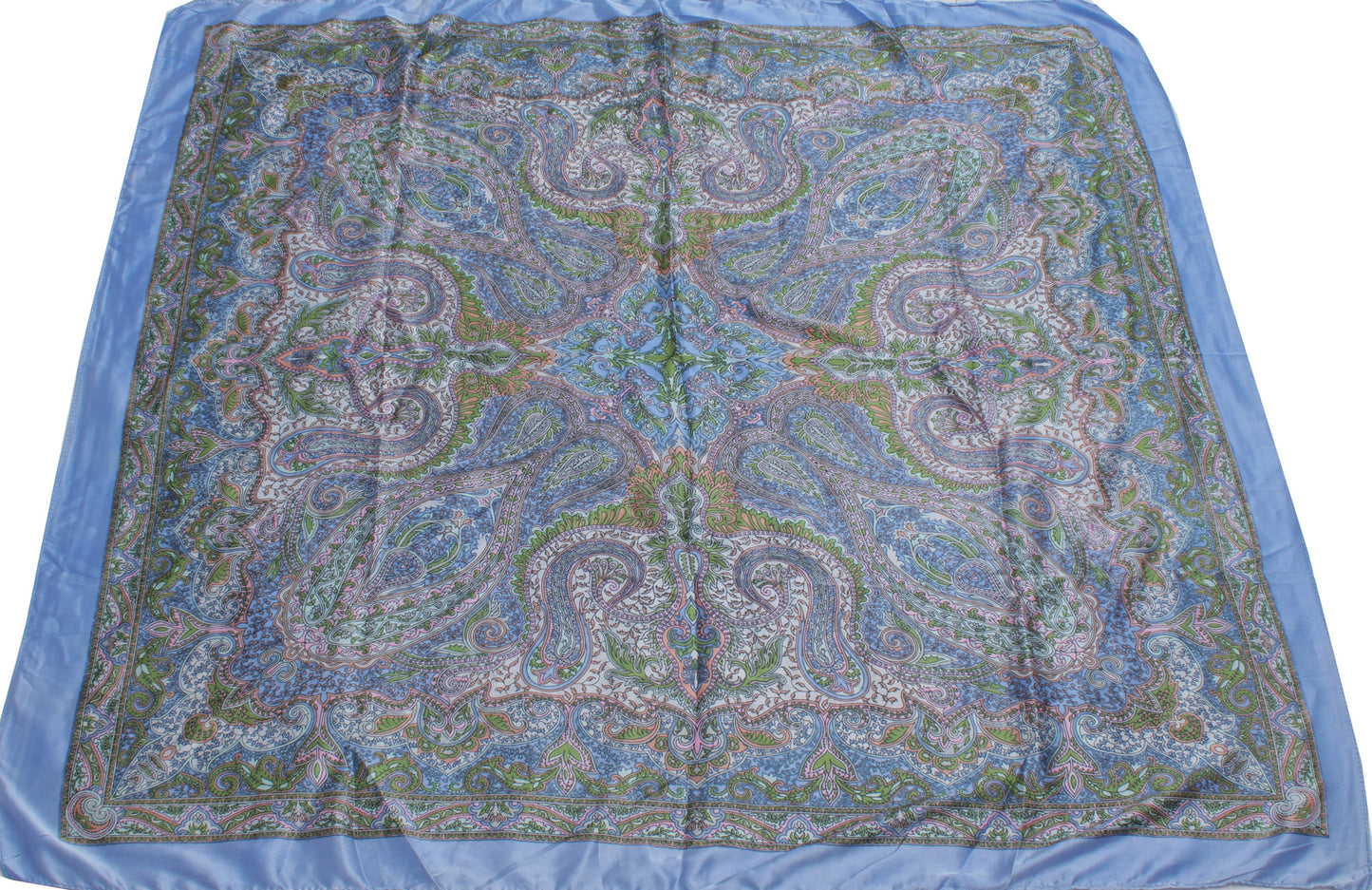 Sushila Vintage Blue Women Scarf Blend Satin Silk Printed Floral Stole 38" x 38"