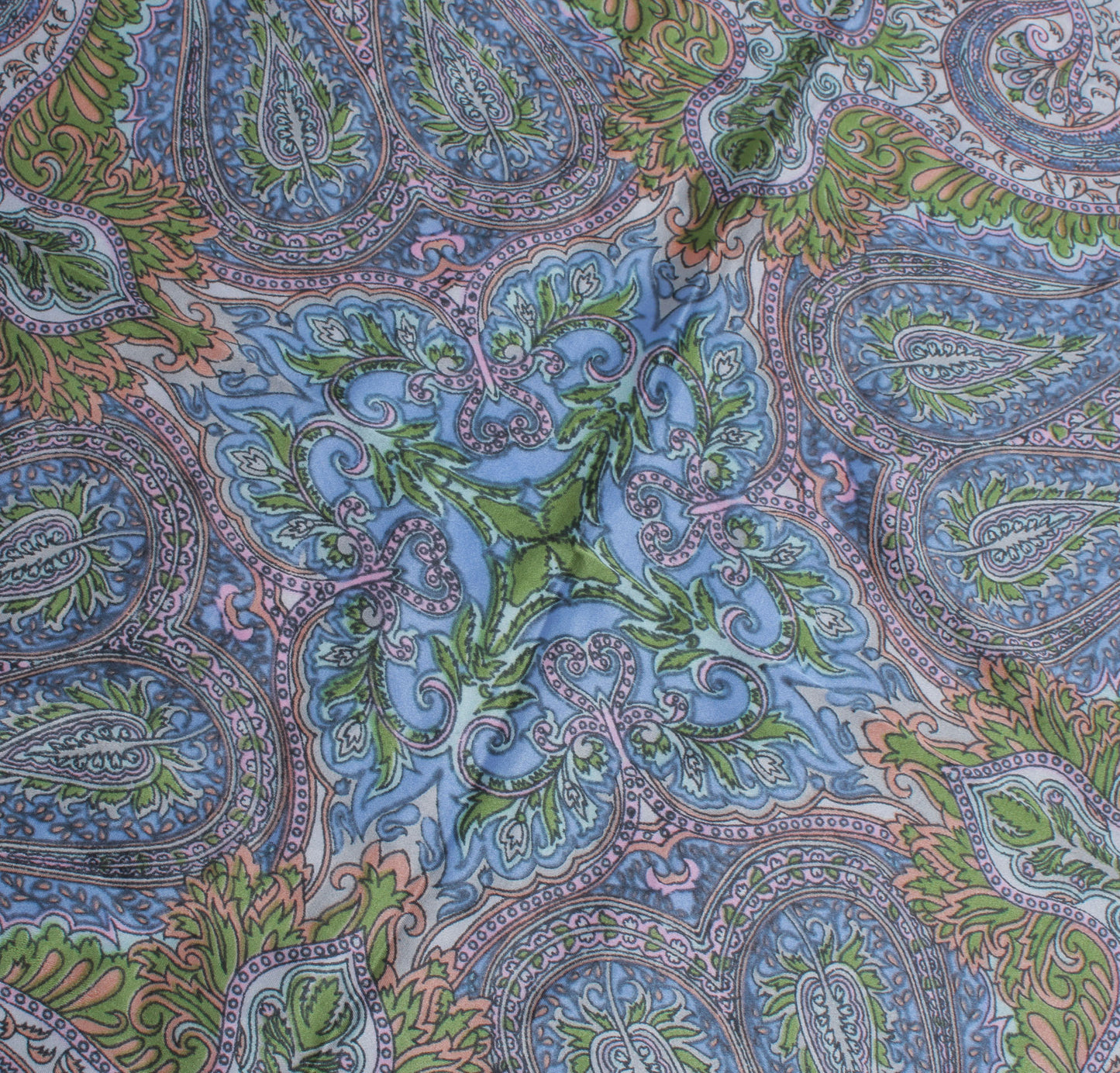 Sushila Vintage Blue Women Scarf Blend Satin Silk Printed Floral Stole 38" x 38"