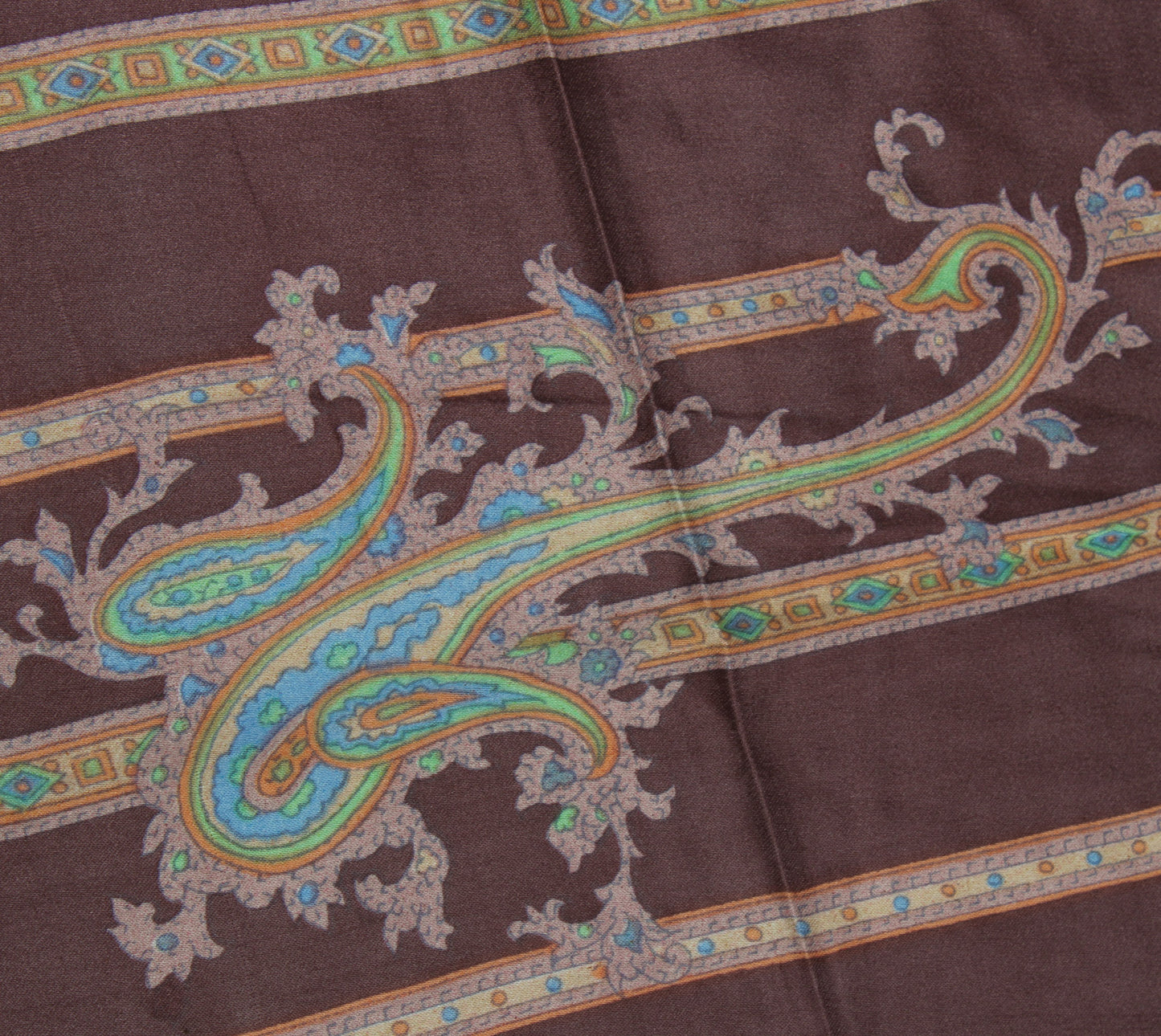 Sushila Vintage Brown Women Scarf Blend Satin Printed Paisley Stole 39" x 39"