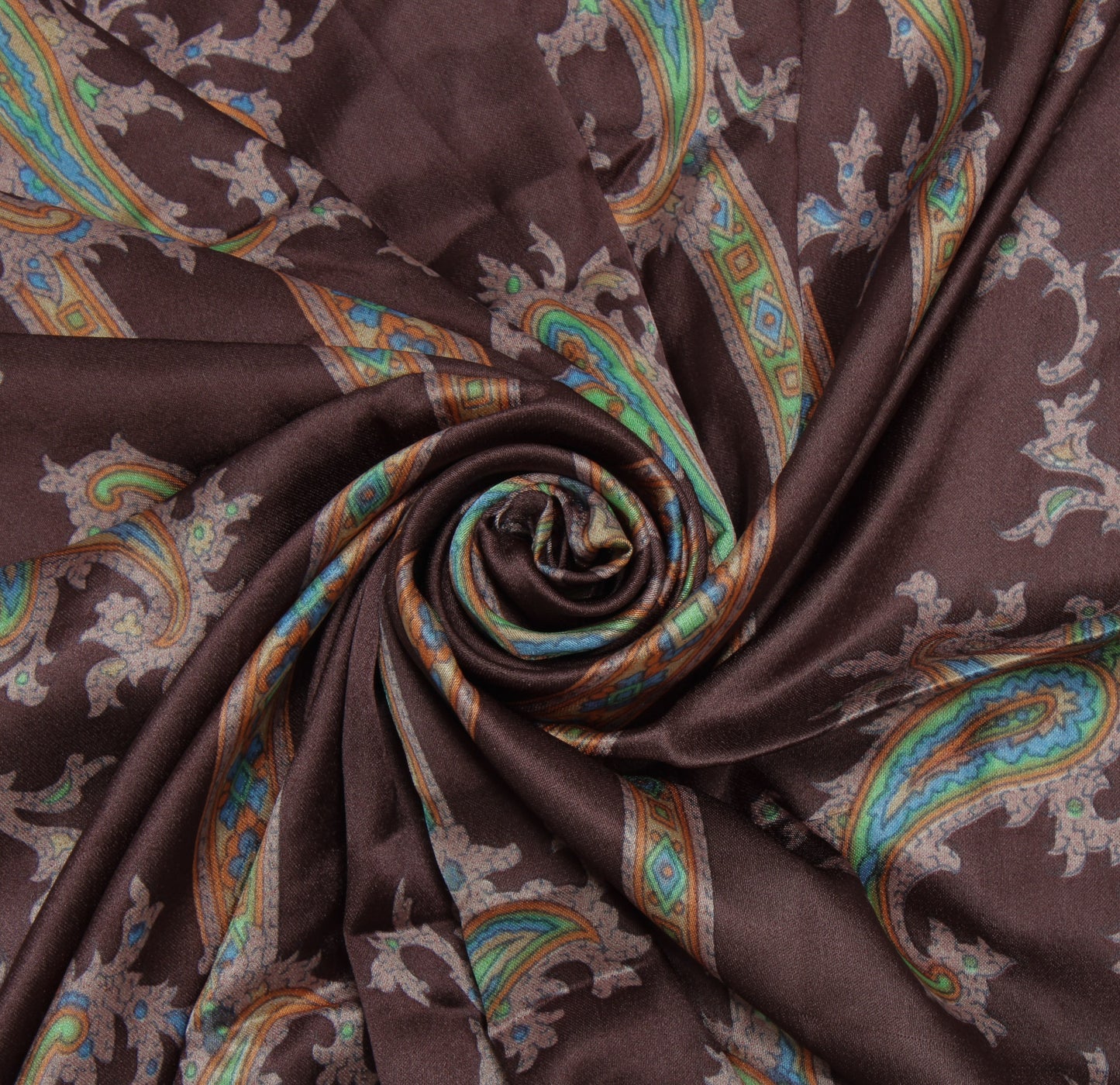 Sushila Vintage Brown Women Scarf Blend Satin Printed Paisley Stole 39" x 39"