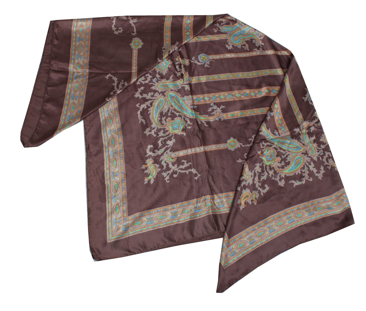 Sushila Vintage Brown Women Scarf Blend Satin Printed Paisley Stole 39" x 39"