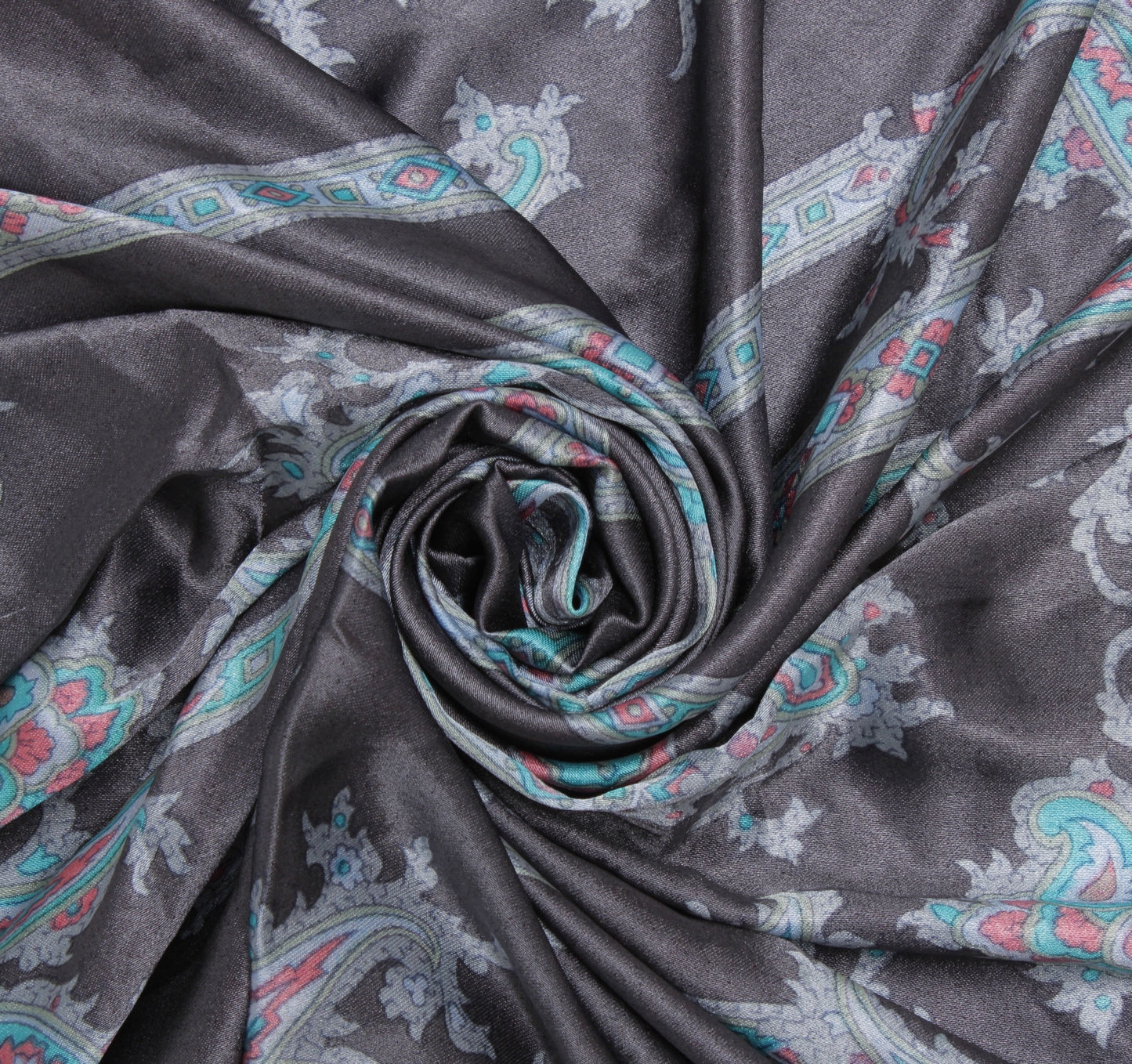 Sushila Vintage Black Women Neck Scarf Blend Satin Silk Printed Stole 38" x 37"