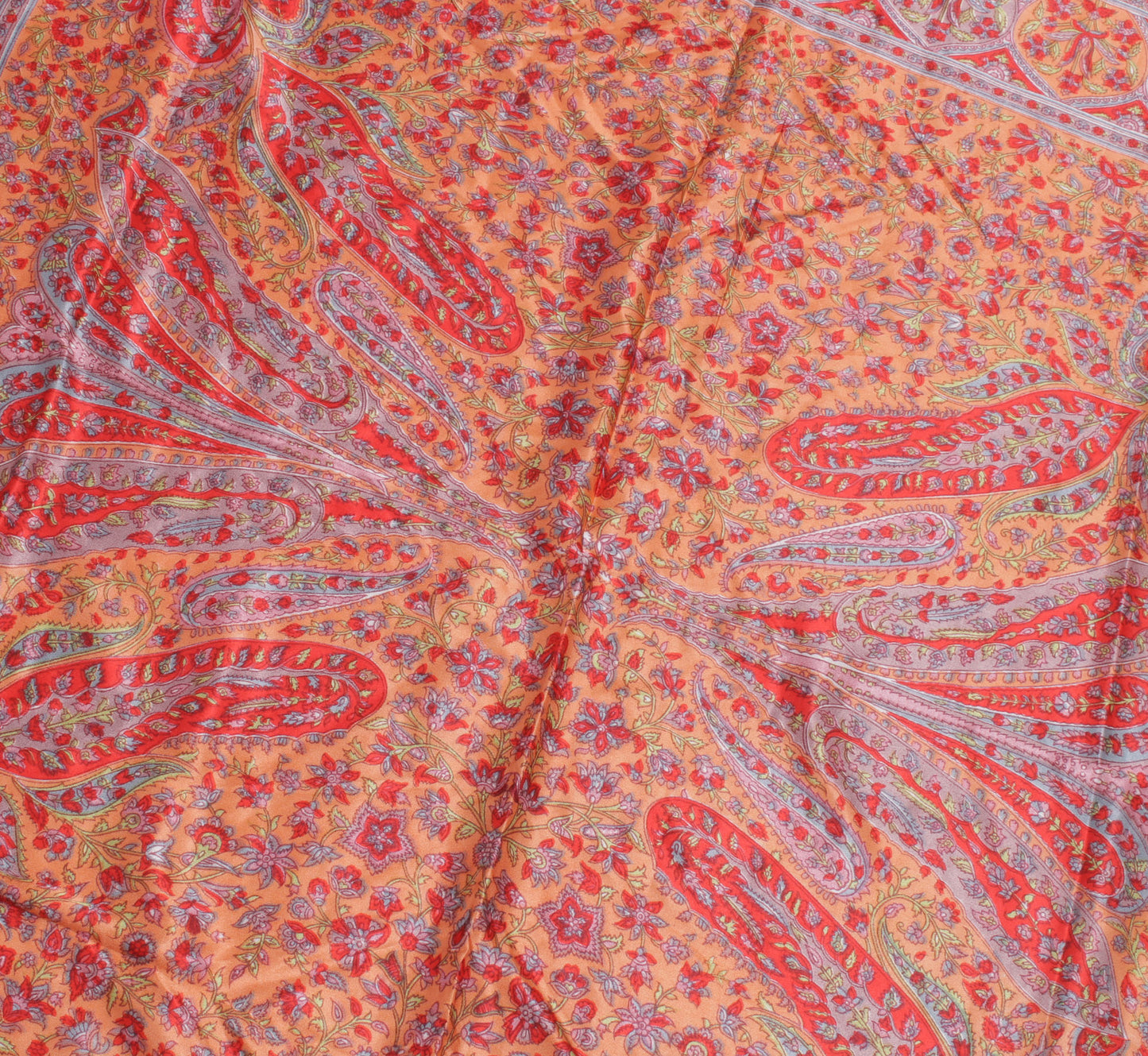 Sushila Vintage Orange Women Neck Scarf Blend Silk Printed Floral Stole 39"x 38"