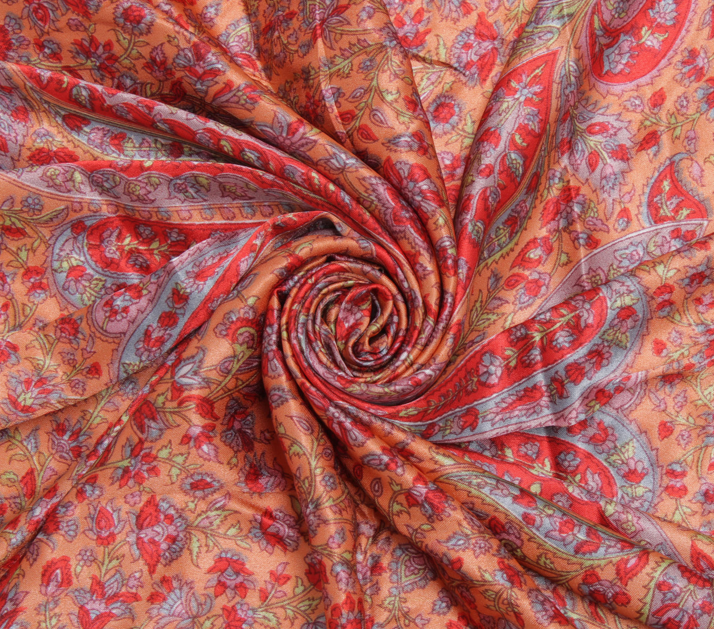 Sushila Vintage Orange Women Neck Scarf Blend Silk Printed Floral Stole 39"x 38"