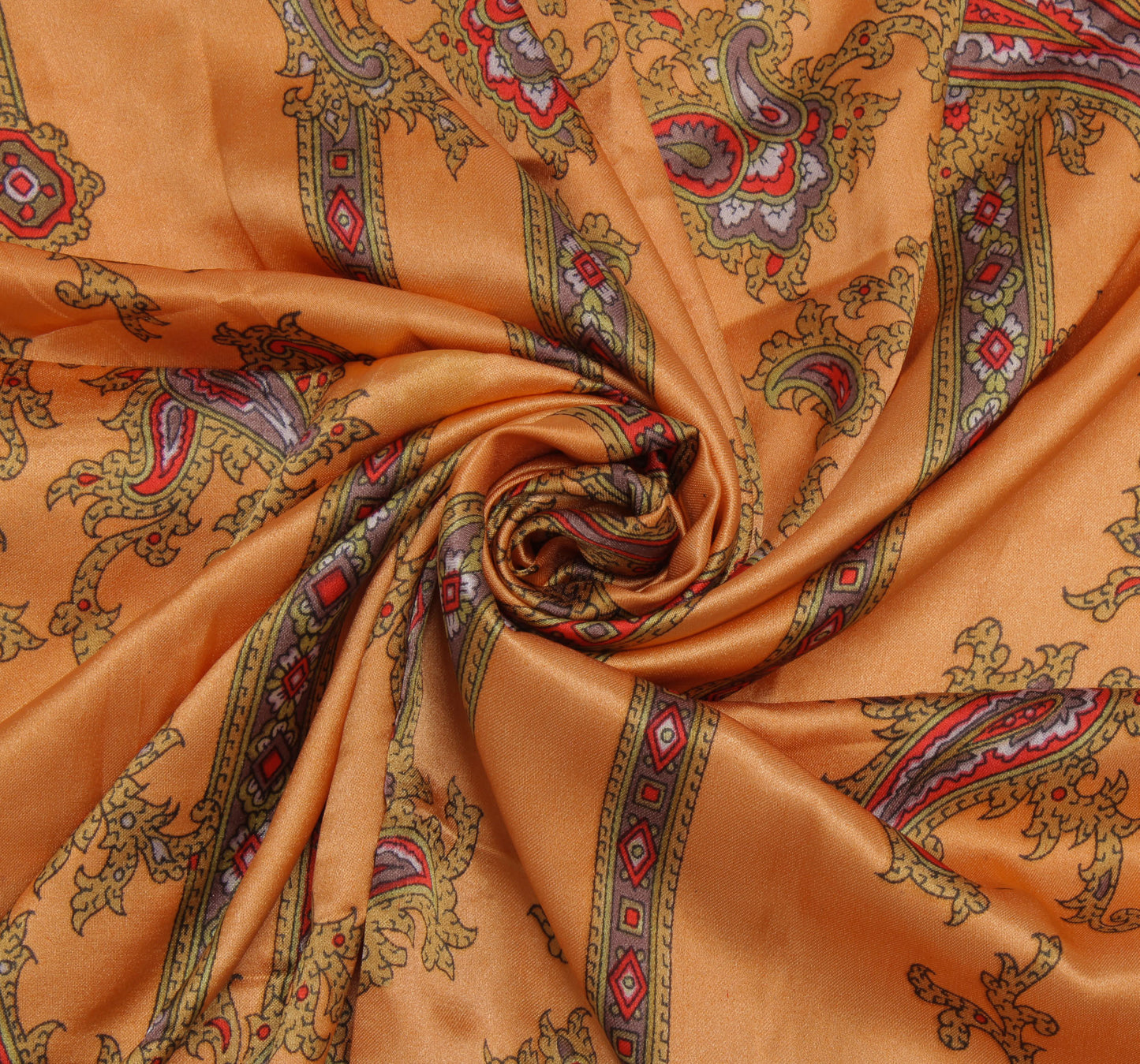 Sushila Vintage Peach Women Scarf Blend Satin Silk Printed Stole Fabric 38"x38"