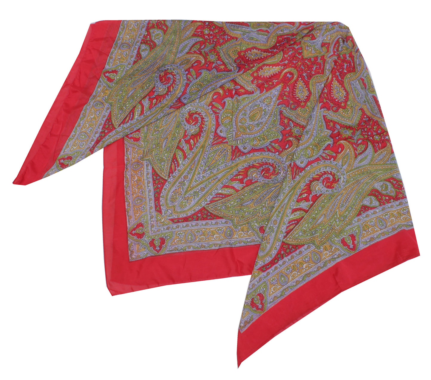 Sushila Vintage Red Women Scarf Blend Silk Printed Floral Stole Fabric 37" x 36"