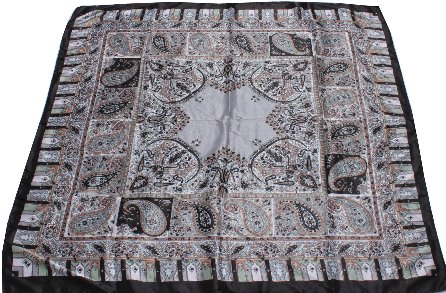 Sushila Vintage Gray Women Scarf Blend Stain Silk Printed Paisley Stole 35"x 35"