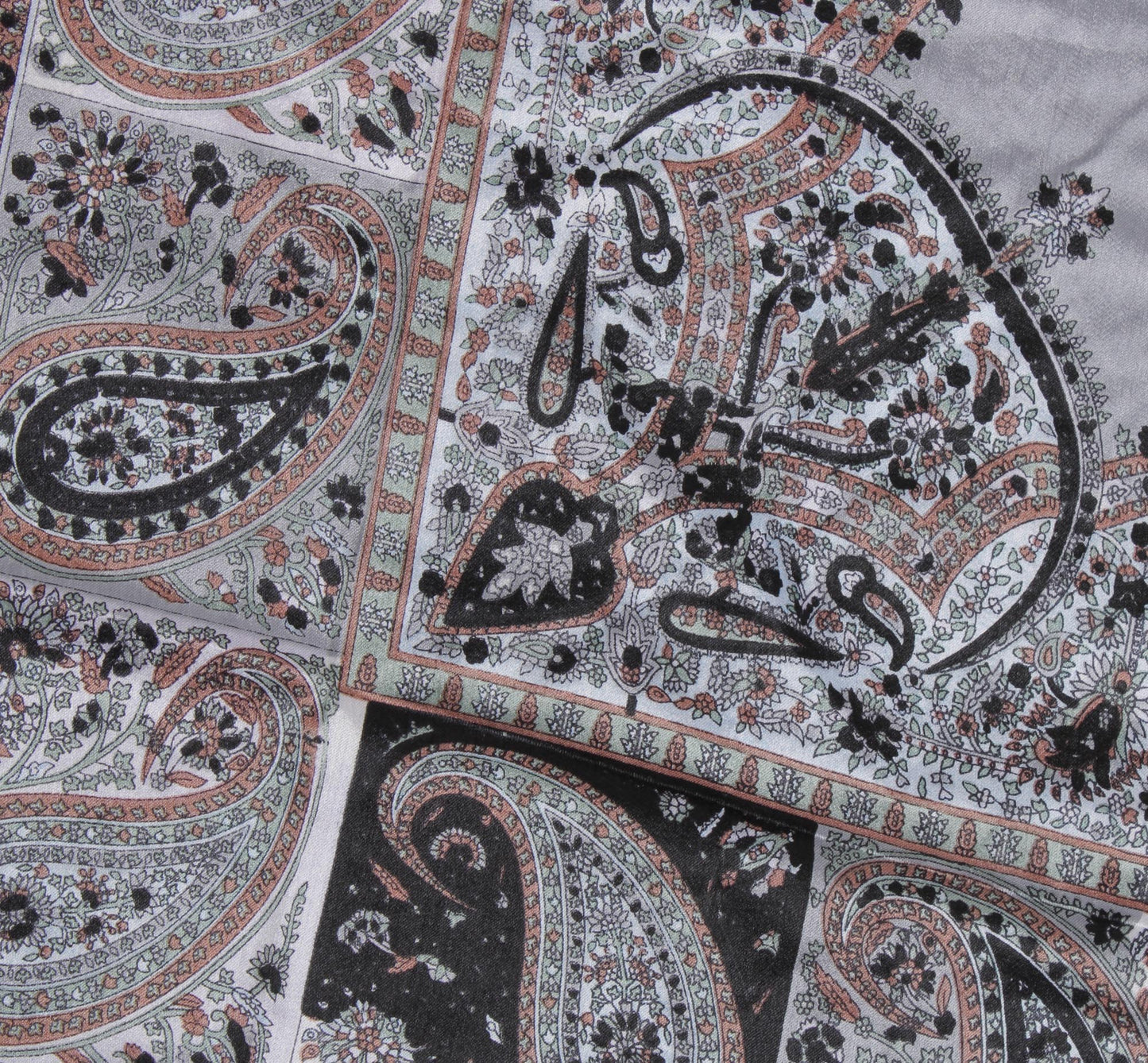 Sushila Vintage Gray Women Scarf Blend Stain Silk Printed Paisley Stole 35"x 35"