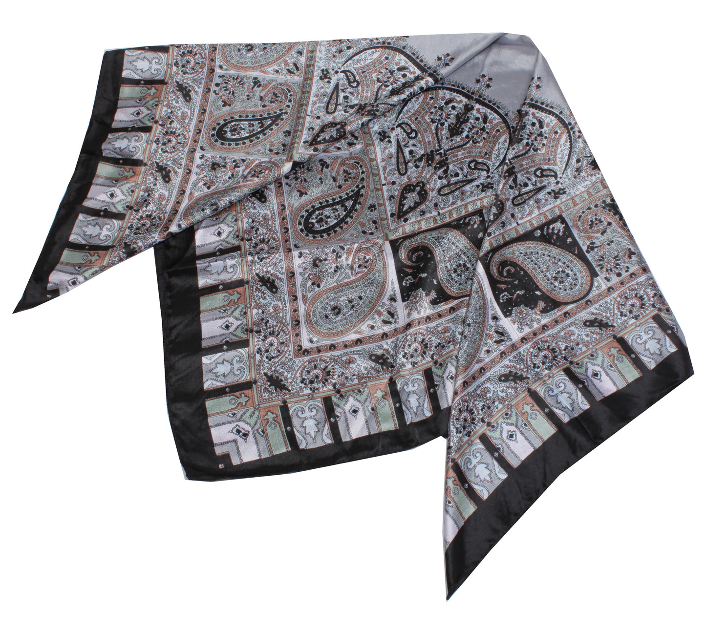 Sushila Vintage Gray Women Scarf Blend Stain Silk Printed Paisley Stole 35"x 35"