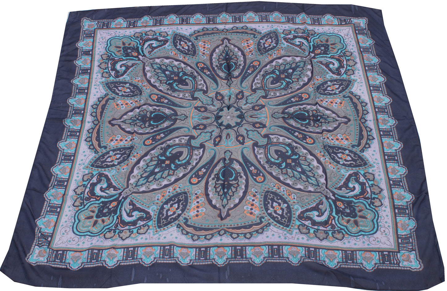 Sushila Vintage Blue Indian Women Scarf Blend Silk Printed Floral Stole 37"x36"