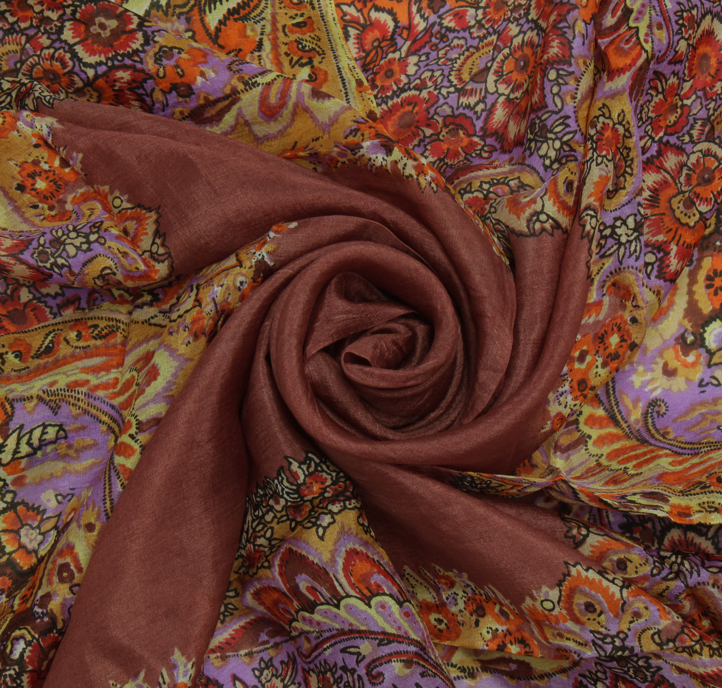 Sushila Vintage Brown Women Scarf Pure Silk Printed Floral Stole 38" x 38"