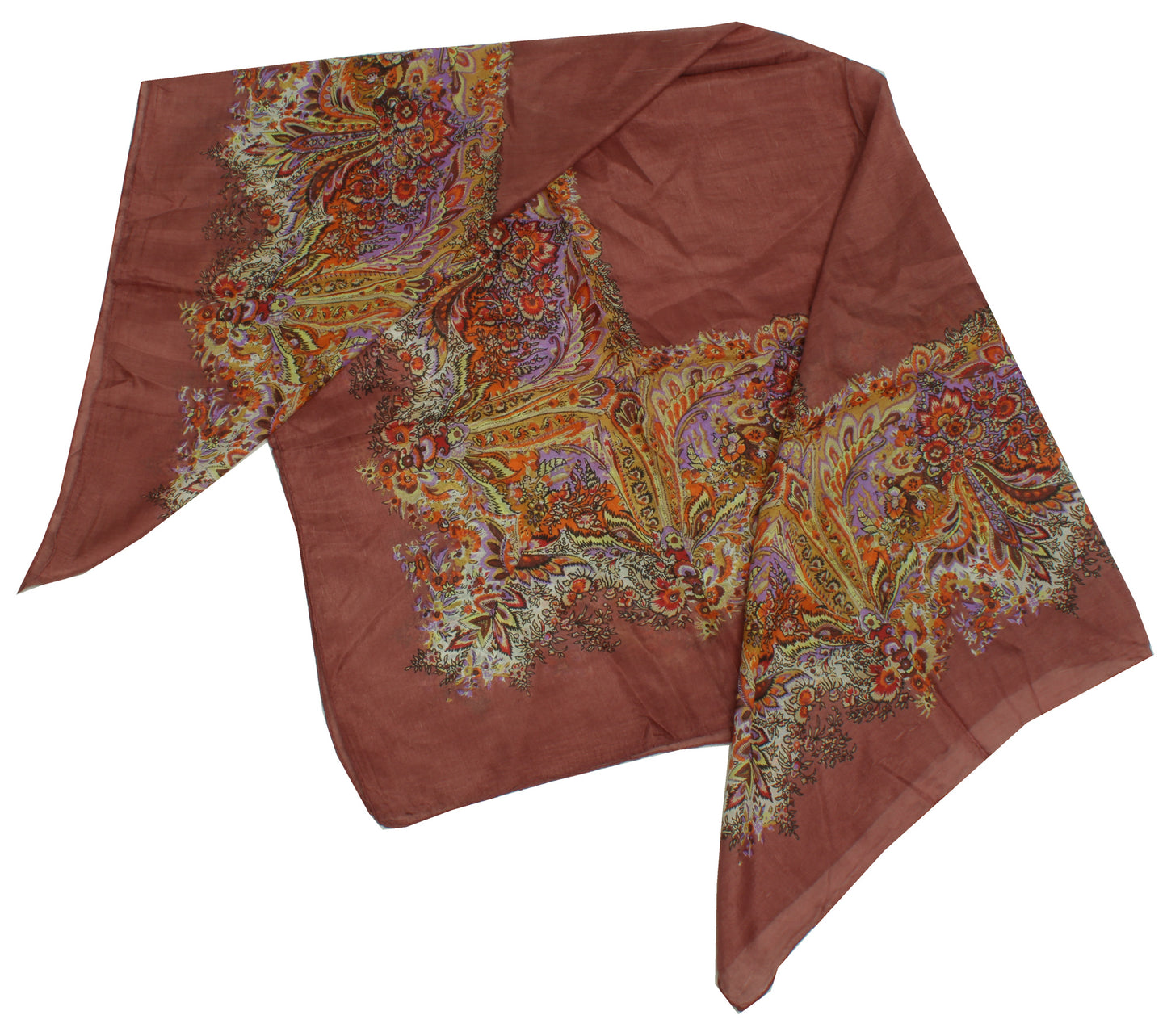 Sushila Vintage Brown Women Scarf Pure Silk Printed Floral Stole 38" x 38"