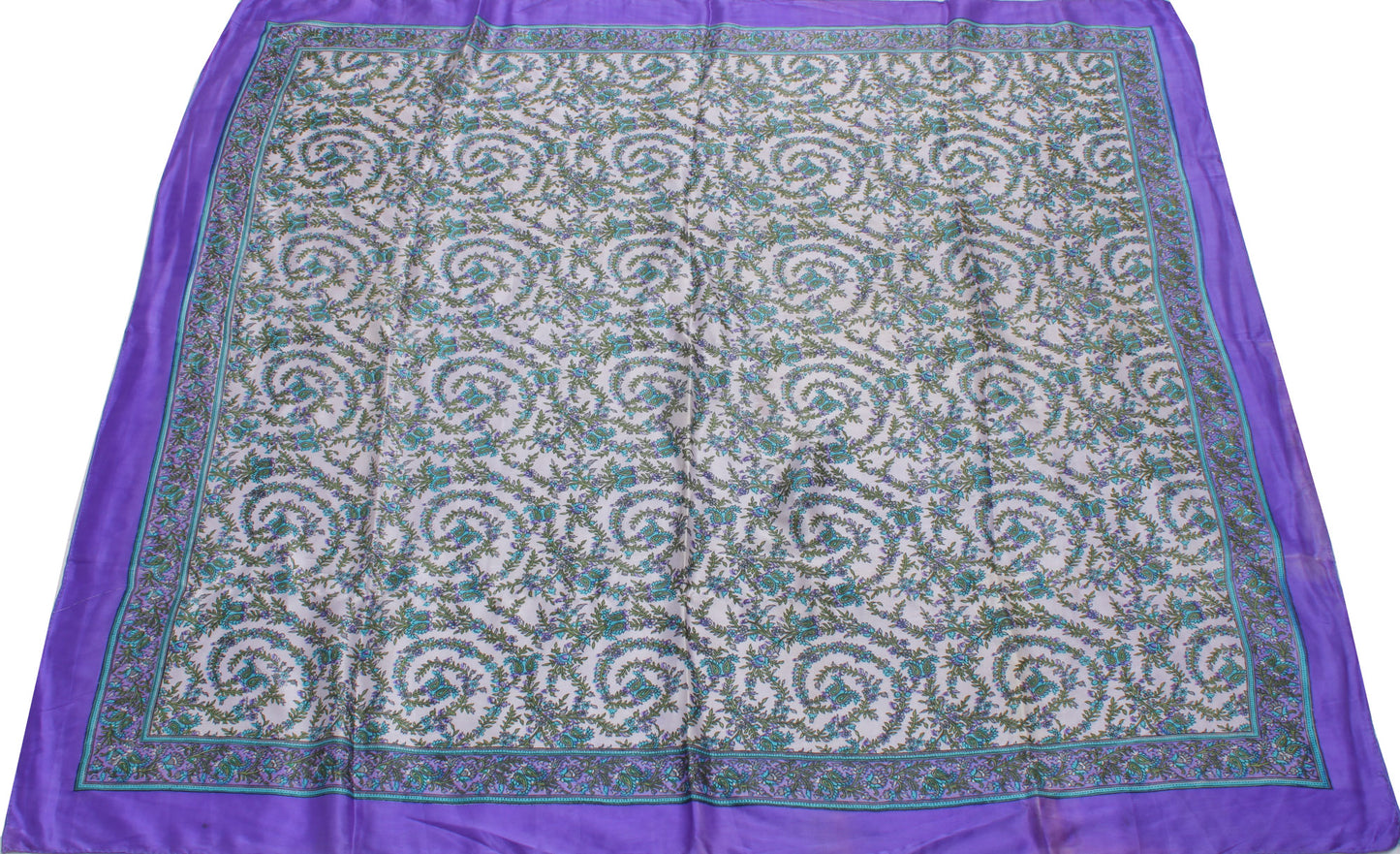 Sushila Vintage White Women Scarf Blend Silk Printed Floral Stole 39" x 38"