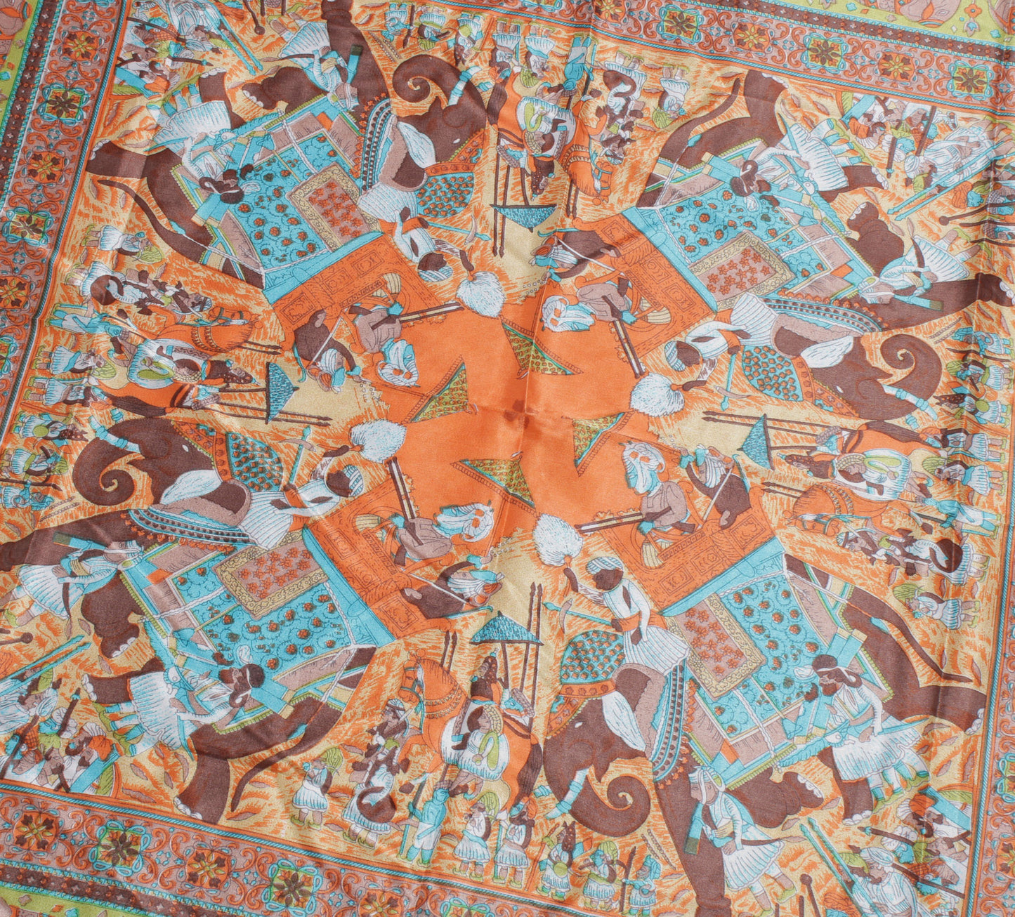 Sushila Vintage Orange Indian Women Scarf Blend Stain Printed Elephant Stole