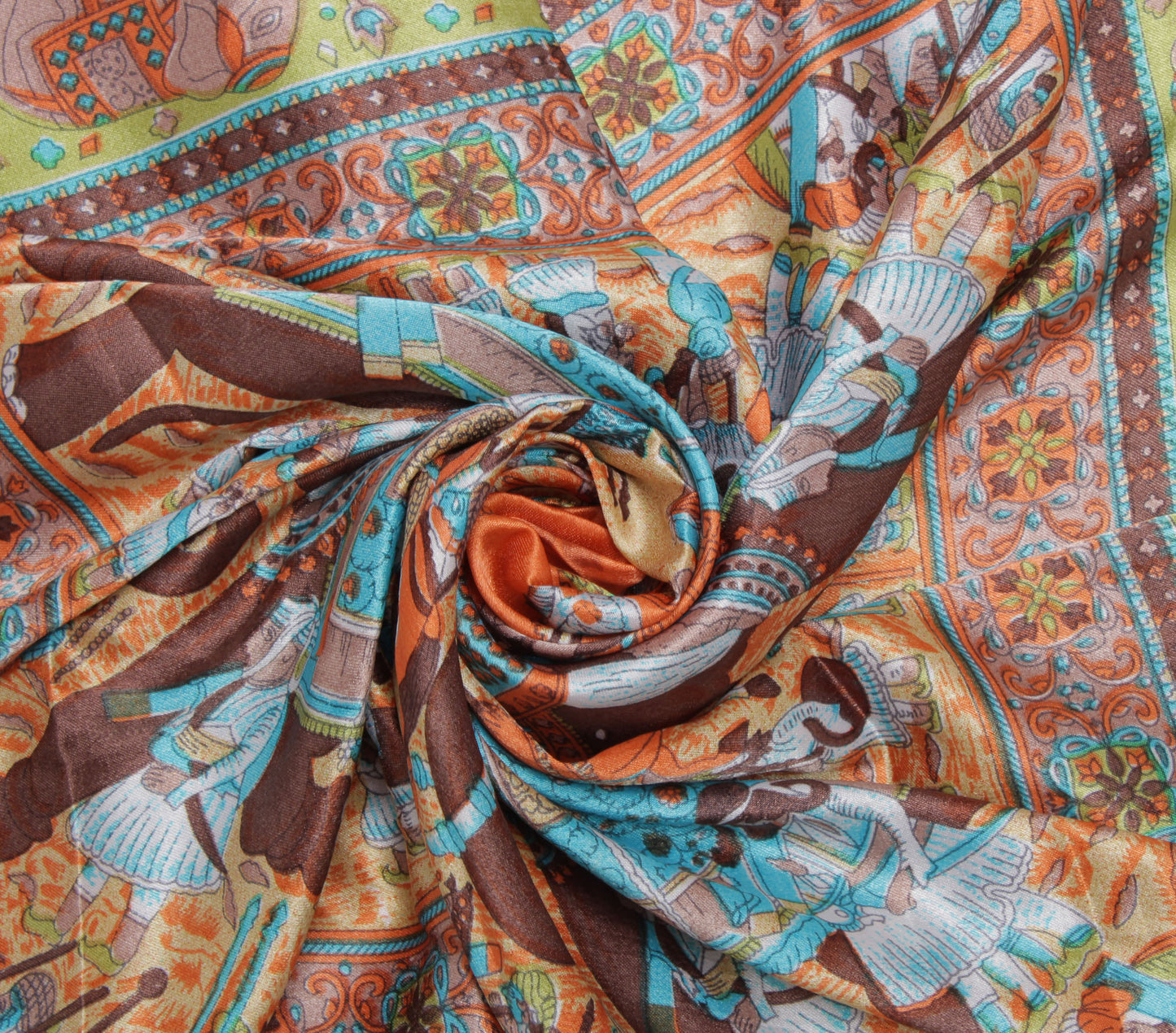 Sushila Vintage Orange Women Scarf Blend Satin Silk Printed Stole 38" x 37"