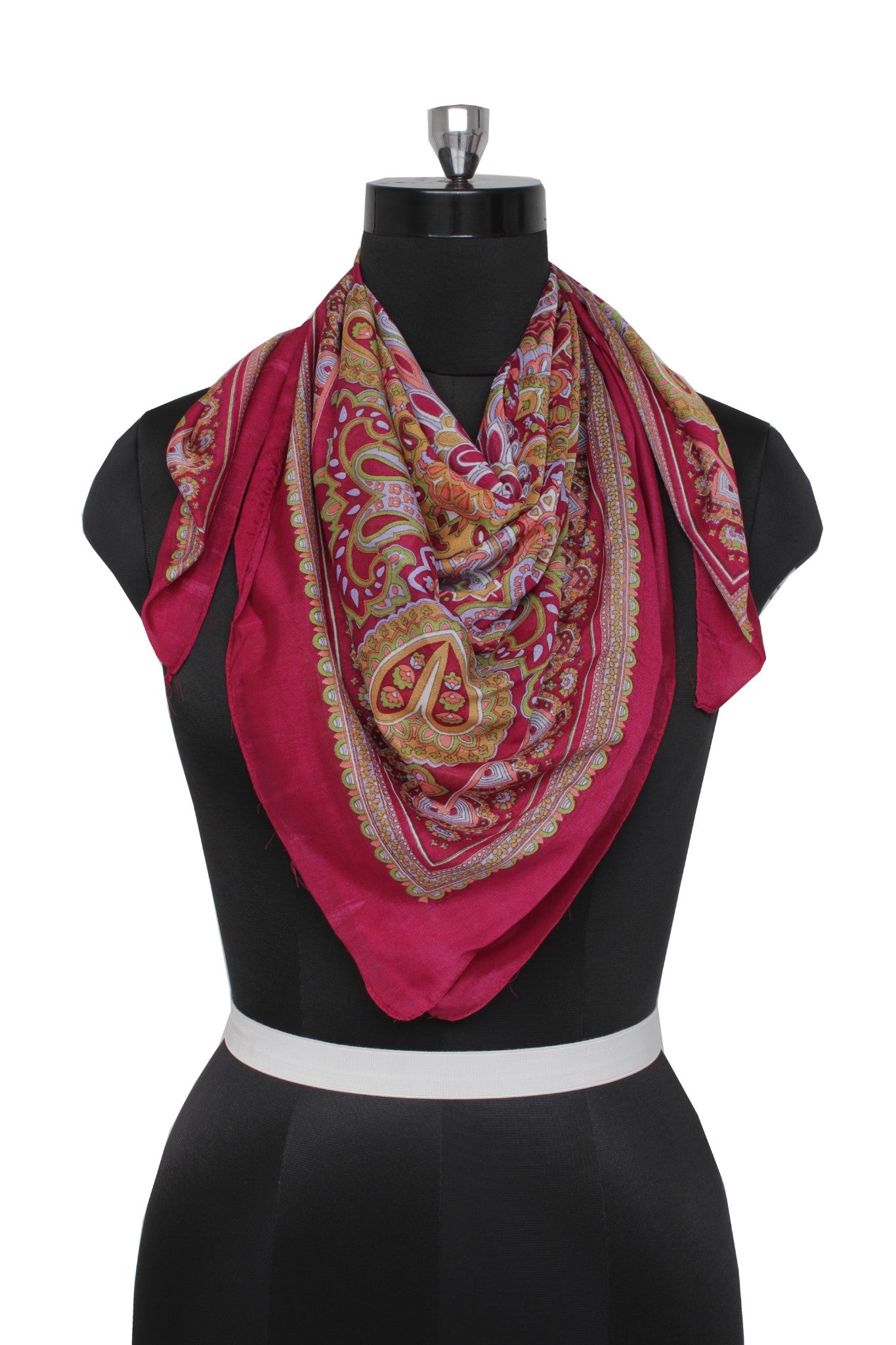 Sushila Vintage Magenta Women Scarf Blend Silk Printed Floral Stole 37" x 36"