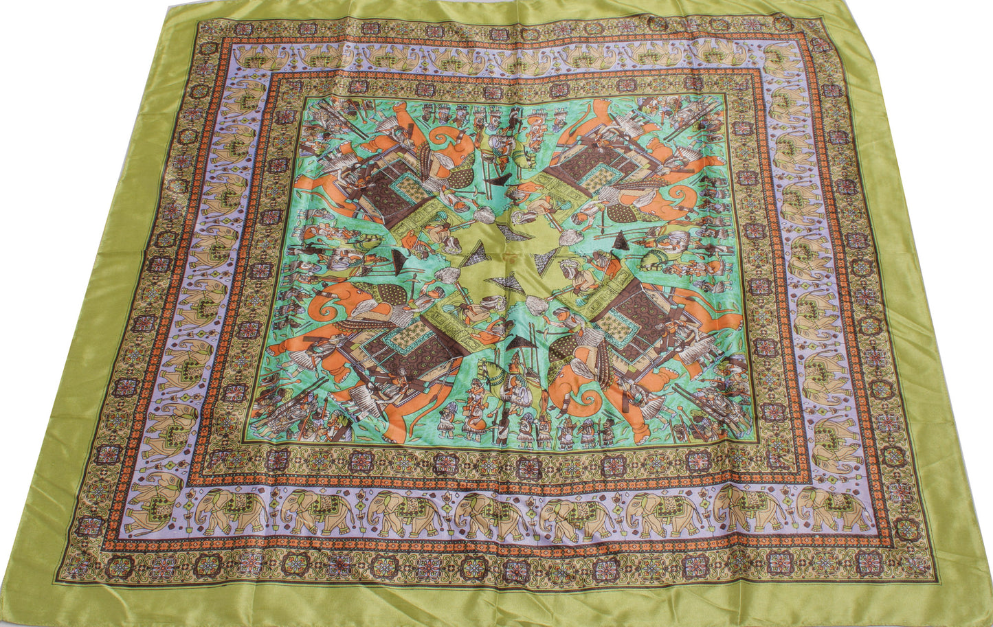 Sushila Vintage Green Women Scarf Blend Silk Printed Elephant Stole 38" x 37"